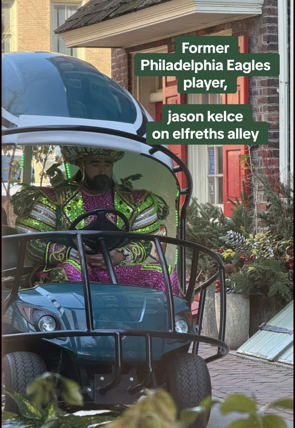 We asked if Jason Kelce would take a picture with Miso the cat but it didnt work out:(  Jason Kelce, riding a giant Eagles football helmet down elfreths alley in old city, philly- definitely not what we expected to see out the window!! but hey we love the philadelphia eagles- GO BIRDS.  The former eagles football player is filming promos for his new espn talk show  GO BIRDS🦅 philadelphia eagles #philly #phillytok #eaglesfootball #jasonkelce #phillytiktok #thingstodoinphilly #philadelphiaeagles #oldcity #gobirds @ESPN @Philadelphia Eagles @Barstool Philly 