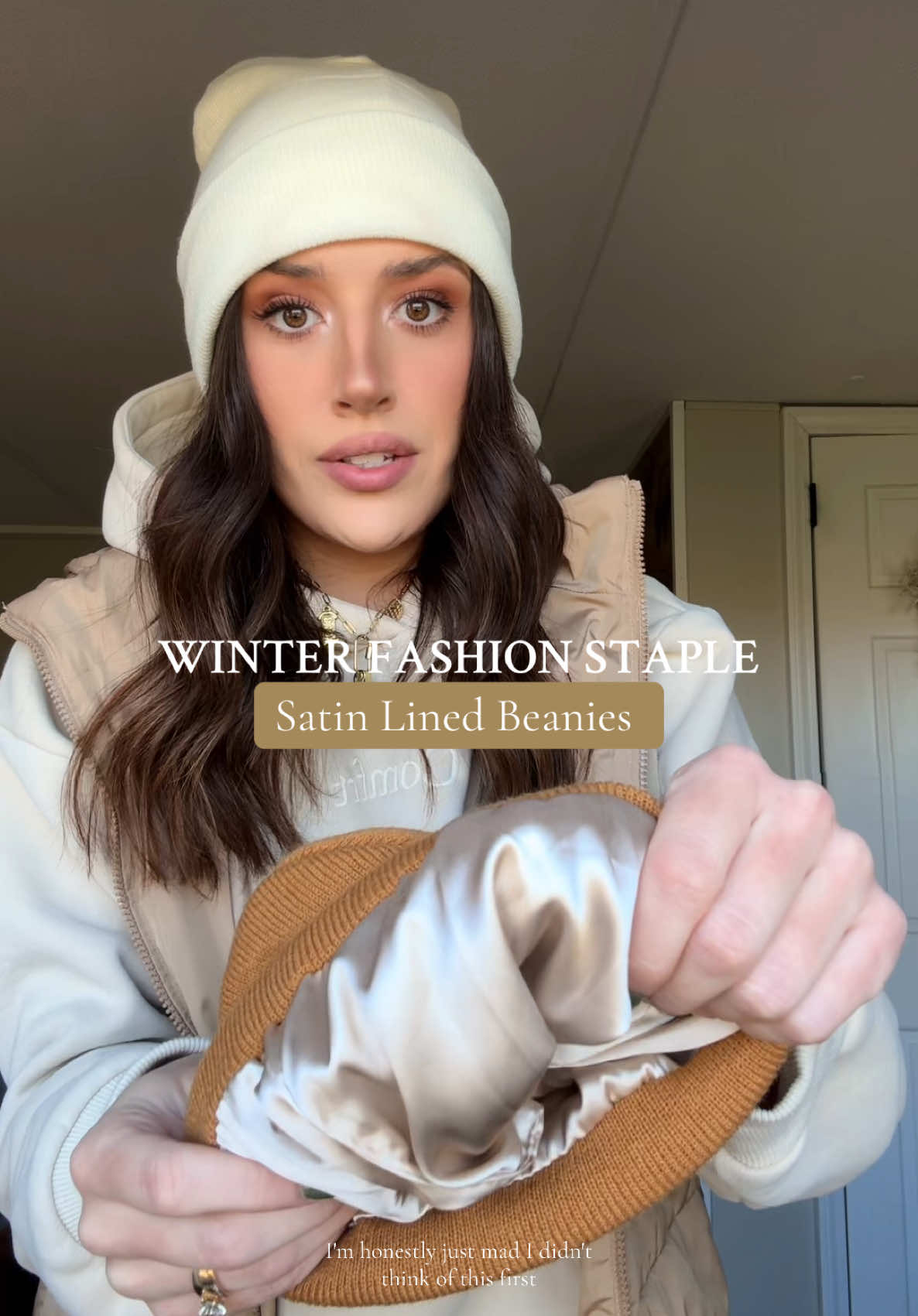 Satin Lined Beanies!? How did I never think of this! These are officially my new Winter Fashion STAPLE ✨ #winterfashion #tiktokshopholidayhaul #tiktokshopholidaydeals #winterwardrobe #winterfashiontrends #satinlinedbeanies #satin 