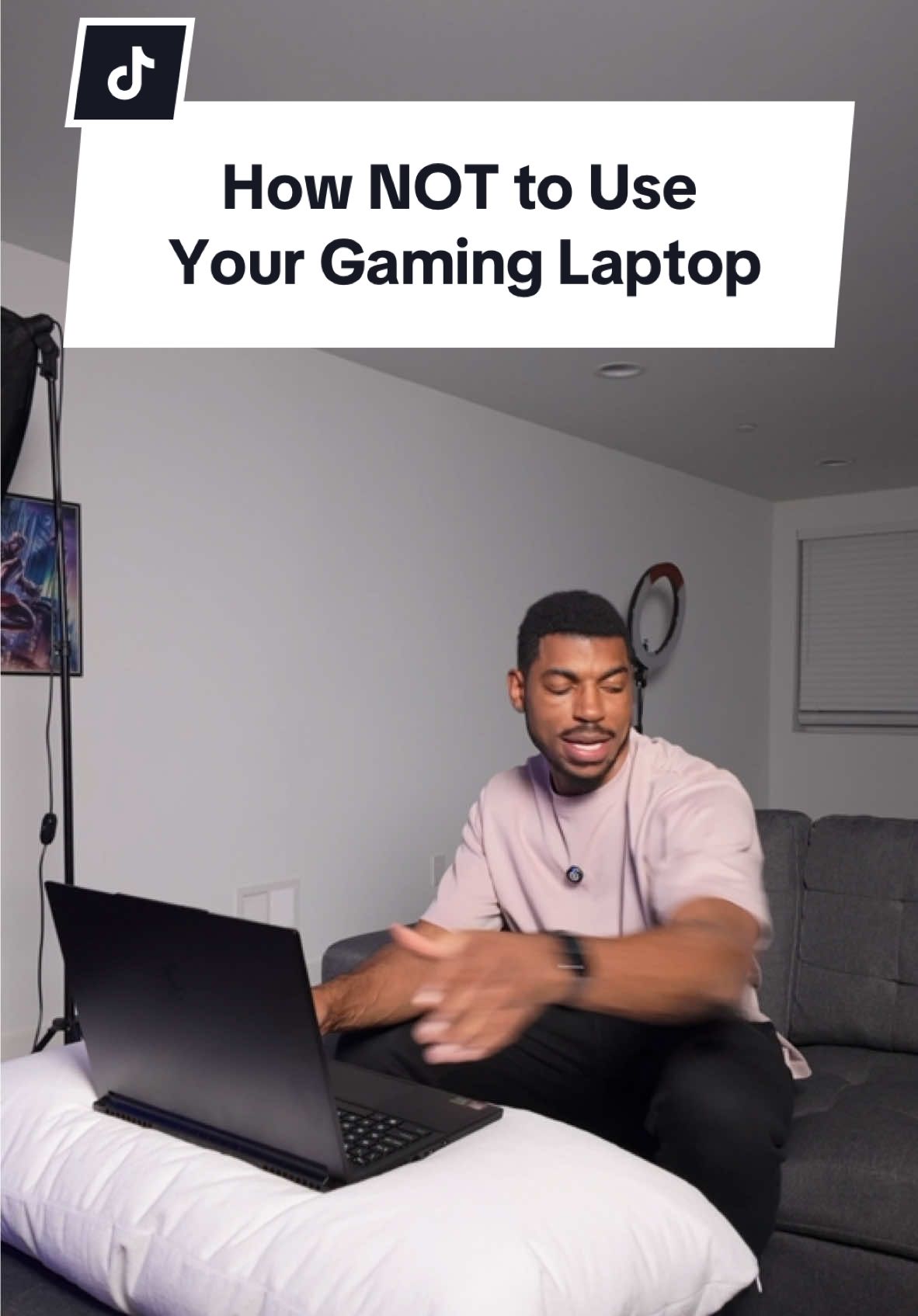 Have you used your gaming laptop on a bed or pillow? 🤔 Playing your gaming laptop on a soft non flat surface like a pillow or your bed is probably one of the worst things you can do. This will block the fans or vents and prevent your laptop from getting enough airflow so that it can perform without overheating. Not to mention it may also be collecting dust. Whenever you are playing your gaming laptop you should always prop it up on a flat surface, or even better you can elevate it using a laptop stand or cooling pad. Cooling pads aren’t necessary most of the time, but they can be quieter and increase the lifespan of your laptop. #techtok #laptop #pcgaming #gadgets 