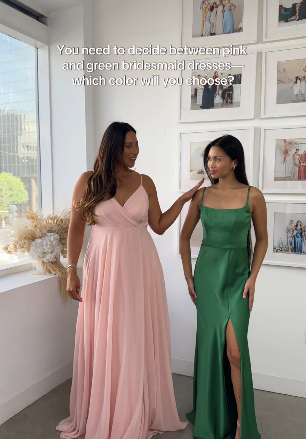 Here to make your wedding pretty and popular 💞  Anyone else SO obsessed with  Wicked?! 🩷💚 #pinkbridesmaiddress #greenbridesmaiddress #bridesmaids #wicked #bridesmaiddresses 