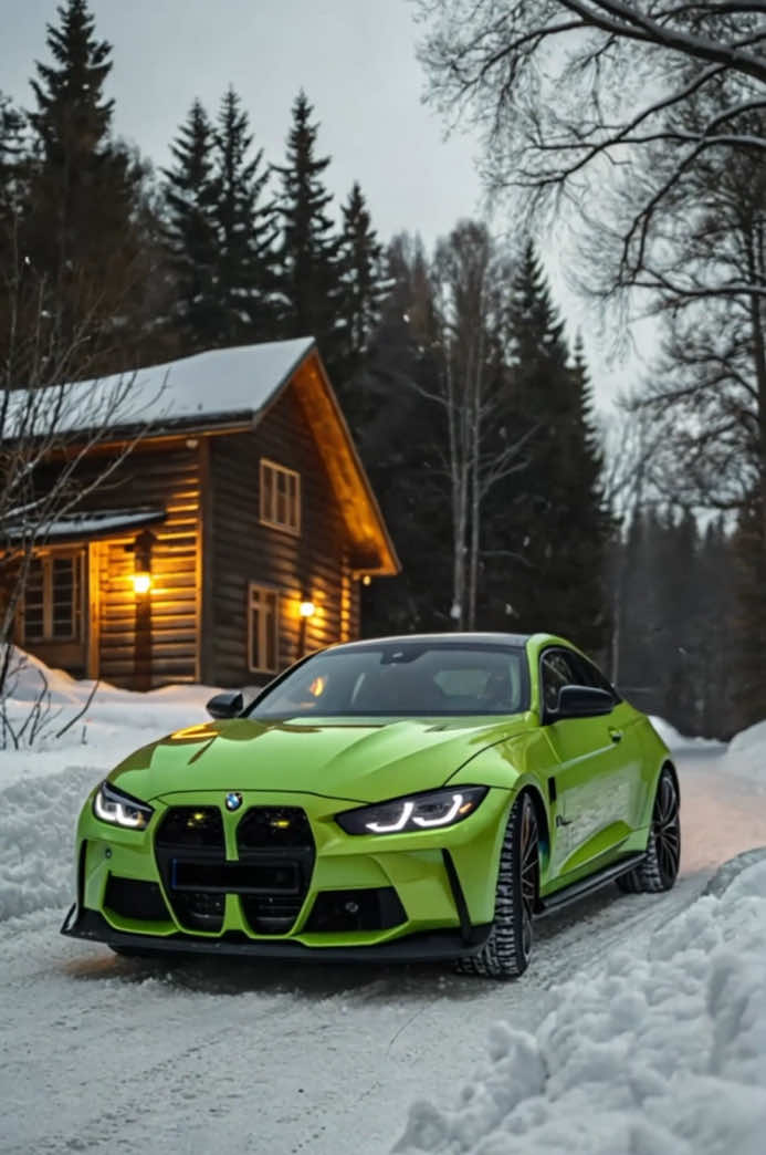 Green BMW M4 custom in snow #bmw #bmwlife #bmwclub #bmwmotorsport #m4 #bmwm4  #bmwm4competition #m4g80 #bmwm3 #bmwm3competition #m3g80 #cars #carsoftiktok #cartok #fy #fyp #viral #pourtoi #fypdong #vira #virale #car