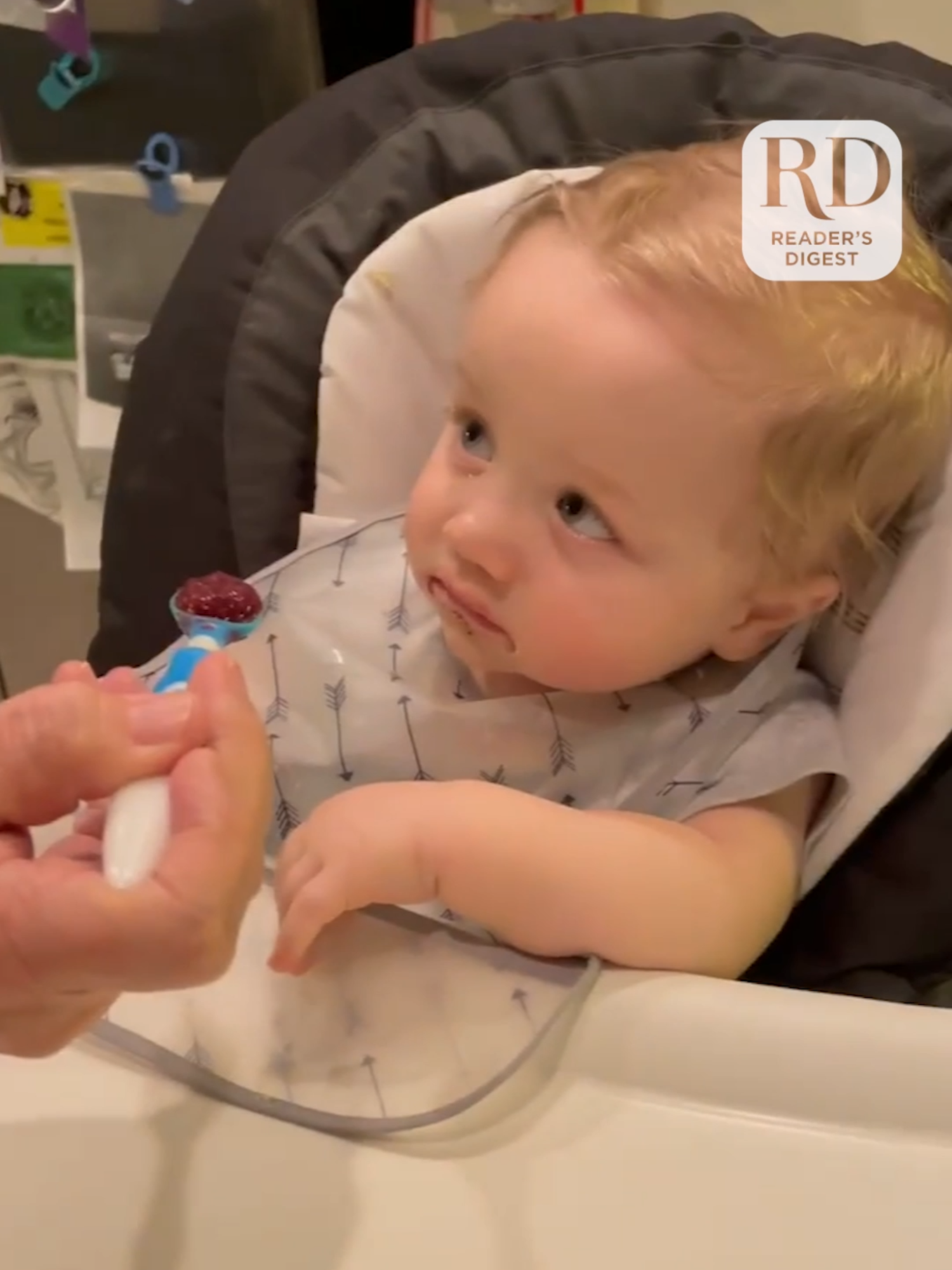 This baby gave grandma quite the look when she tried feeding him! #babies #funnybabies #grandma