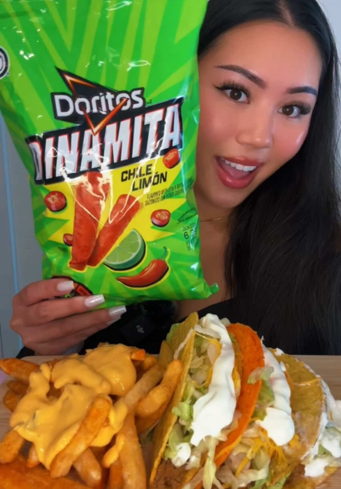 #Dinamita_partner Crunchy tacos and cheese fries topped with Chile Limón @Doritos @Dinamita for some heat and CRUNCH 😍🔥🍋 #mukbang #asmr #eatwithme #eatingshow #asmrmukbang #Foodie #crunchy #mukbangeatingshow #letseat #fyp 