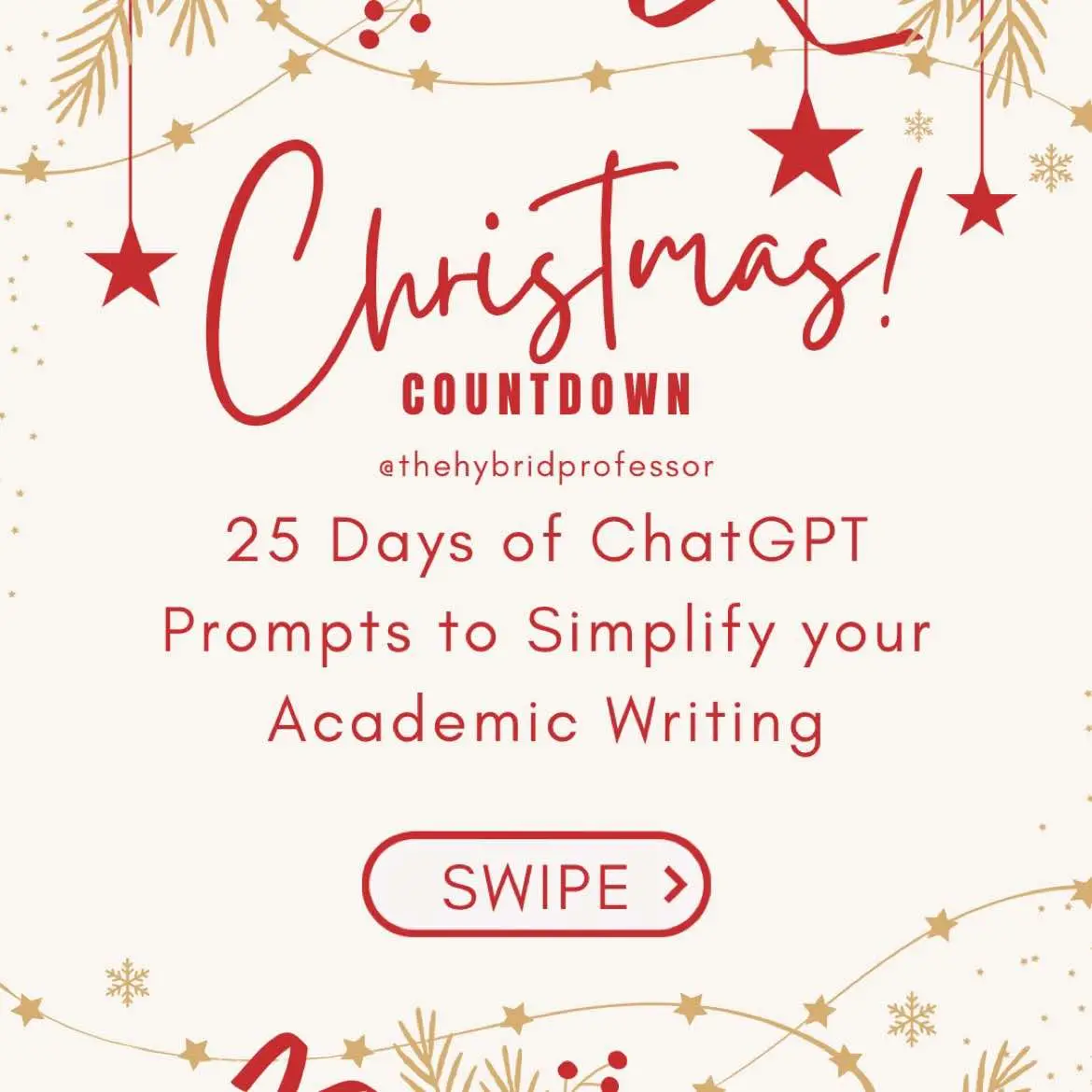 Day 6 of 2️⃣5️⃣ ChatGPT prompts for your research ! 🎄It’s time to make academic writing easier this holiday season!🎓 Every day until Christmas, I’ll be sharing 25 ChatGPT prompts designed to help Master’s and PhD students level up their thesis and academic writing. These prompts will simplify your process, spark ideas, and save you hours of stress! ✨ Today’s Prompt: if you want to save time when reviewing references and studies, Use this: “You are a Thesis Coach and Academic Writing Expert. Summarize 3 key studies for my literature review on [topic]. Include the study’s purpose, methods, key findings, and relevance to my research.” 🎁 Save this post and follow me to get a new prompt every day until Christmas! Let’s make academic writing stress-free together! 🚀 #AcademicChristmas #ThesisTips #PhDLife #AcademicWriting #ResearchMadeEasy #AcademicGoals academicvalidation #ThesisTips #PhDLife #AcademicWriting #researchmadeeasy #christmascountdown #chatgpt #chatgptprompts #researchtips #dissertation #phdtips #researchpaper #thesishelp #academicsuccess #unilife #GradSchoolTips #gradlife #ThesisWriting