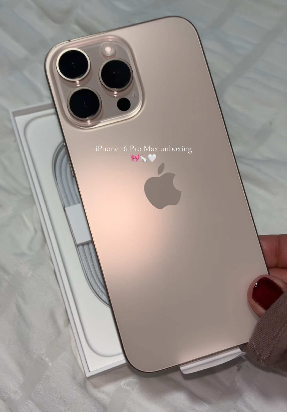 Unbox my new iPhone 16 Pro Max with me 🎀🐇🤍 #appleunboxing #iphone16promax #iphone16unboxing #pinkaesthetic #christmaspresents