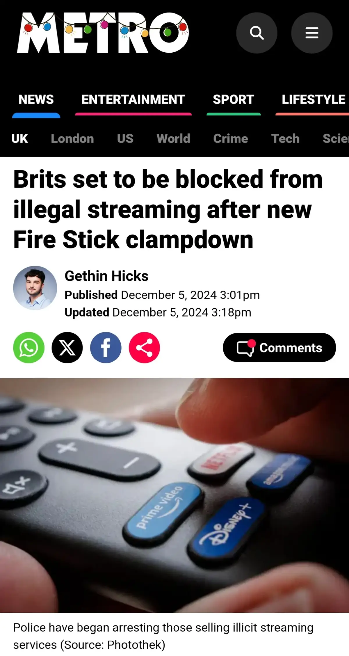 A new Fire TV Stick crackdown will see UK citizens blocked from streaming sports and movies.  The team at Federation Against Copyright Theft (FACT), along with the police, recently carried out a two-week long major clampdown on ‘dodgy sticks’ as more than 30 suppliers were targeted. Those individuals were visited in person, all across the country, and issued a cease-and-desist notice instructing them to stop the illegal activity or face criminal prosecution. FACT have again warned that those using illicit streaming services ‘risk facing serious consequences’ – as some culprits brutally found out. A 42-year-old male from Newport, South Wales, was arrested on suspicion of involvement in illegal operations, including the sale of illicit Firesticks. He is still under investigation. And a 29-year-old man from Liverpool, named Jonothan Edge, was handed a three-year and four-month prison sentence after ignoring a cease-and-desist to continue selling the ‘dodgy sticks.’ FACT’s CEO, Kieron Sharp, said: ‘Our cease-and-desist measures are not just warnings—they are the first step toward holding offenders accountable. ‘Many who ignored these notices in the past are now facing arrest and criminal charges. We strongly advise anyone involved in these activities to stop immediately. ‘If you’re supplying or using illicit streaming devices or illegal IPTV subscriptions, take this as a clear warning: you are breaking the law and risk facing serious consequences.’ The clampdown on illegal streaming has not gone down too well with the general public, however, many of whom choose to watch sports and movies through streaming as they cannot afford Sky TV, for instance. One user, who bought a Fire Stick a year ago, told Mail Online: ‘My dad bought one first to access the sports, then I bought one and my sisters have them too. I’ve told my boyfriend to get one and he’s persuaded his mum, so we’re all doing it! ‘The sticks are brilliant, they have every channel under the sun and I think it’s a brilliant idea.  ‘I won’t stop using it and I don’t believe the police could do anything. It’s not enforceable and I won’t go to prison just for having it. ‘My mum is the most stand up, middle-class person you could meet and she has one – she doesn’t think she’s doing anything massively wrong.’ According to the BBC, in the first six months of 2023 alone, 5.1 million adults in the UK admitted to watching sport via an illegal stream.