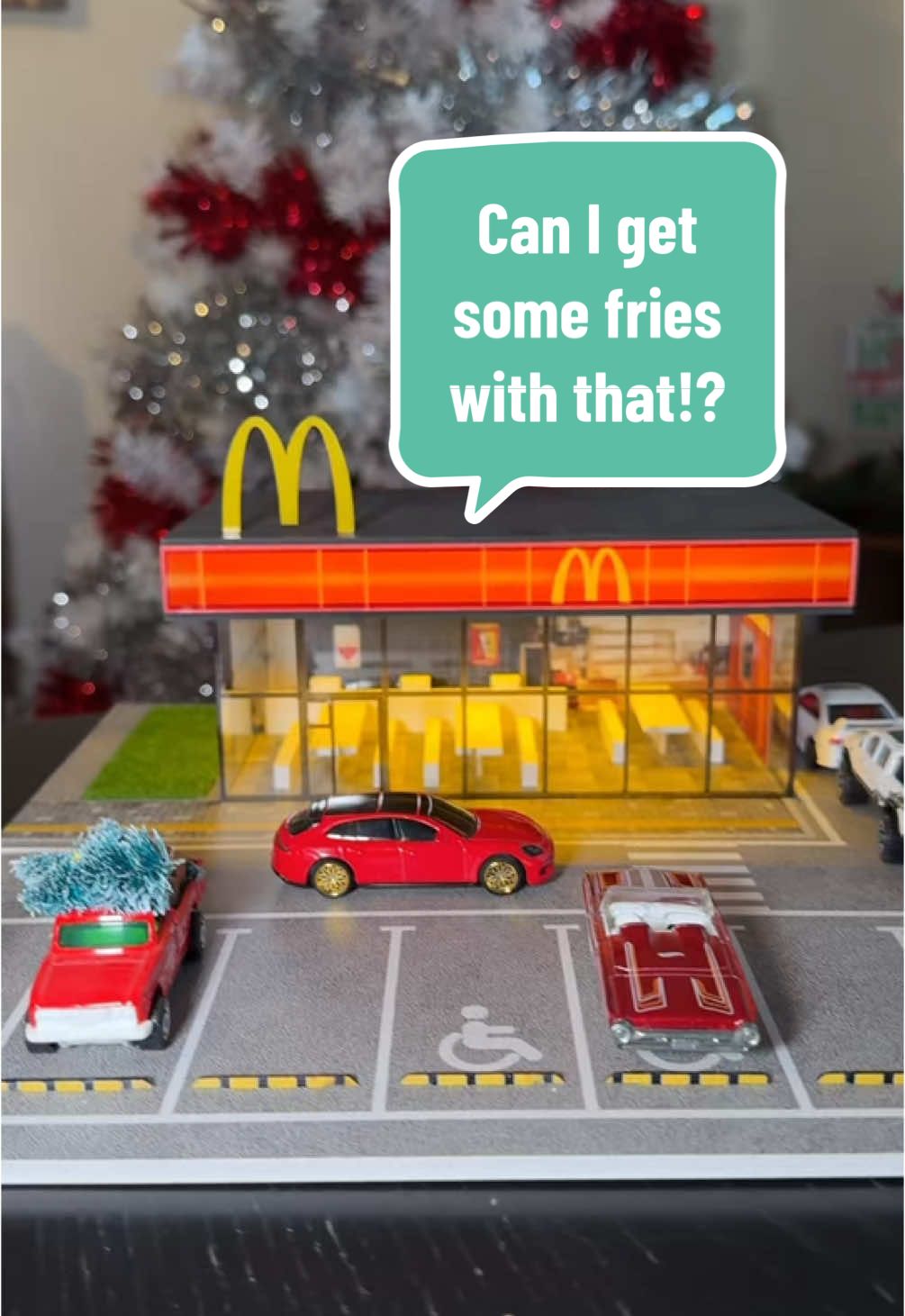 Lets get the McDonald’s parking lot set up! Let me know what you think in the comments, and feel free to message me if you have any questions! #diecast164 #mcdonalds #viral #hotwheels #hotwheelsgarage #diorama #diecastdiorama #164scale