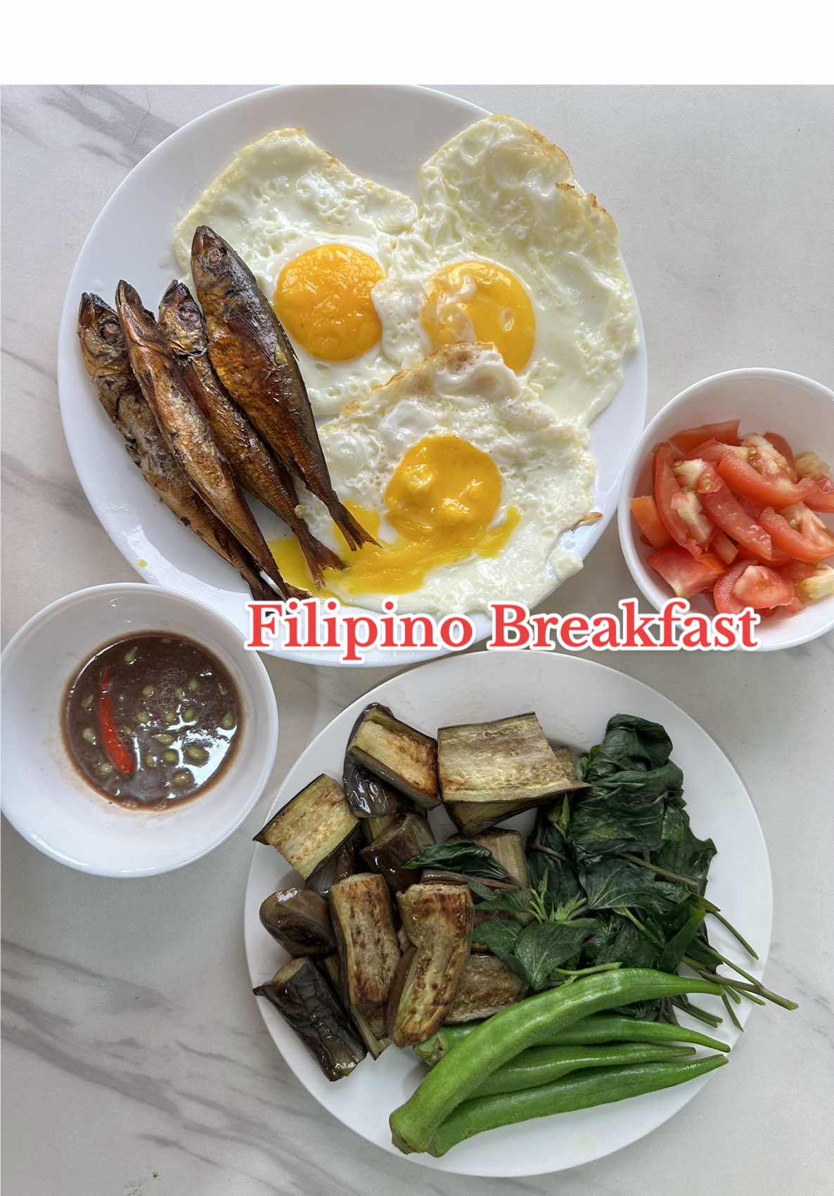 One of the best Filipino Breakfast!!! Craving for this more than meat! 🤤 Smoked fish (tinapa), blanched vegetables (nilagang okra at talbos ng kamote from the garden), fried eggplant and eggs.  #fyp #fypage #fyppppppppppppppppppppppp #fypp #fypシ゚ #filipino #filipinofood 