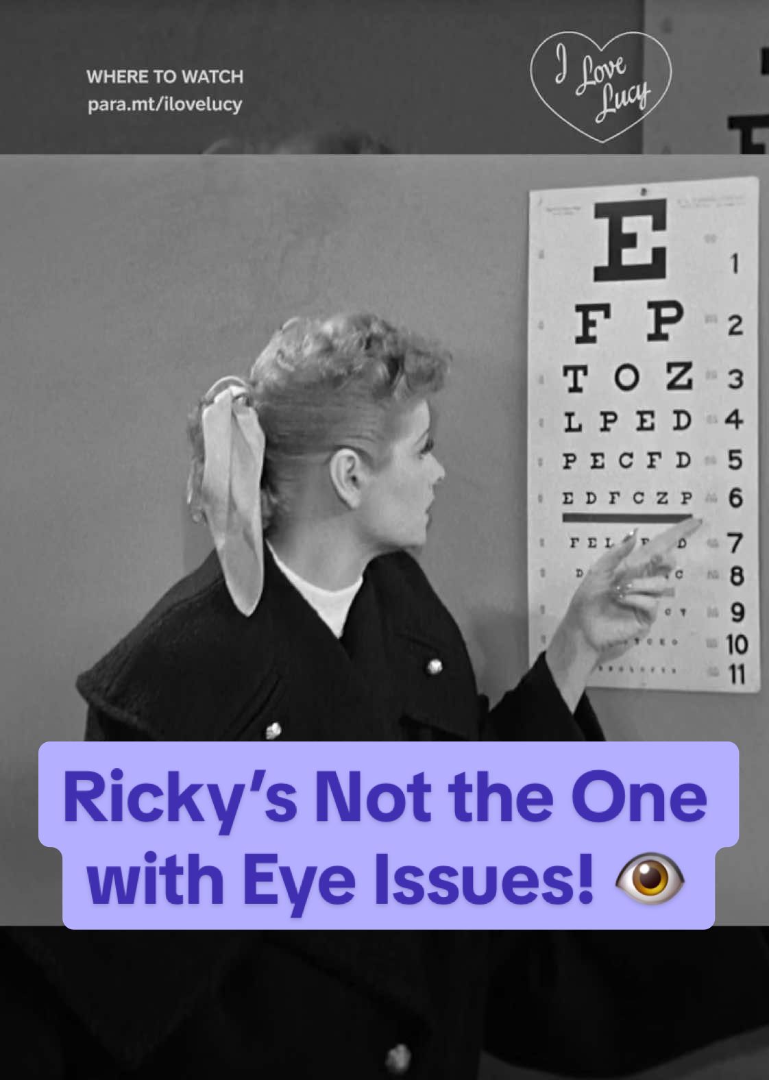 Ricky’s not the one with eye issues! 👁  #ilovelucy Now Streaming on #PlutoTV and Paramount+ #lucilleball #classictv #1950s 