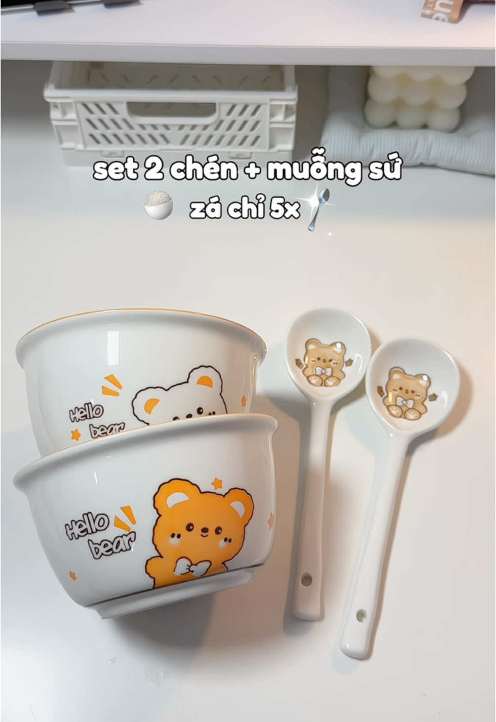 Set 2 chén + muỗng sứ zá chỉ 5x #chensu #chendia #unboxing #viral #xuhuong #fyp #review 