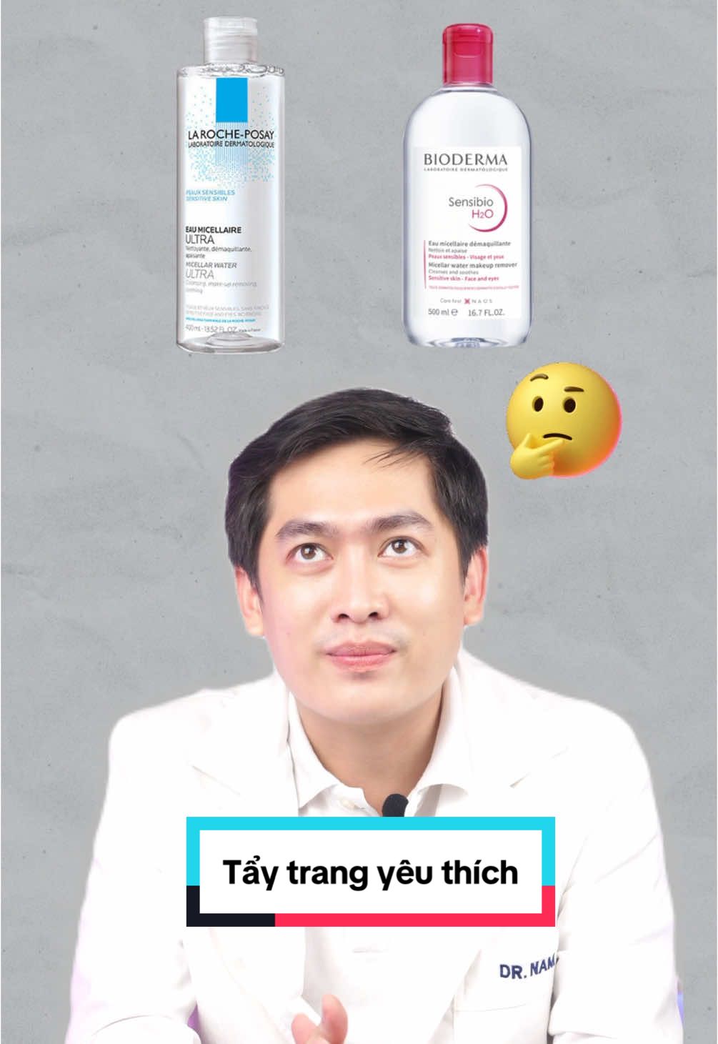 Các bạn có đoán được Bs thích dòng nước tẩy trang nào nhất không 🥰 #drnamvo #taytrang #micellarwater #bioderma #skincare #routine #fyp #trending 