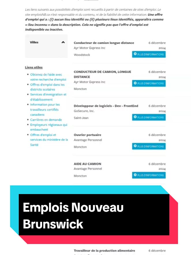 Postulez maintenant aux offres d'emploi pour Nouveau Brunswick au Canada !  WhatsApp : +22965777669 pour votre accompagnement ! 