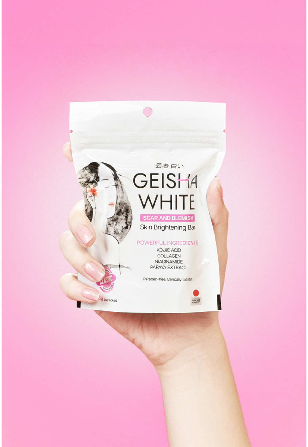 Shine brighter than ever and glow like no other with Geisha White’s brand of Kojic acid soap. 🧡 Ito ay formulated with other premium skin care ingredients such as collagen, niacinamide, and papaya extract so hindi siya basta kojic soap lang. Dermatologist approved and tested ito kaya it’s safe. Get yours now. #fyp #foryou #foryoupage #geishawhiteph #geishawhitesoap 