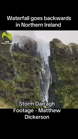 Waterfall going backwards between Downhill and Benone on the north coast during storm Darragh. Thanks to Matthew from Castleroe, Coleraine, for the video. #StormDarragh 