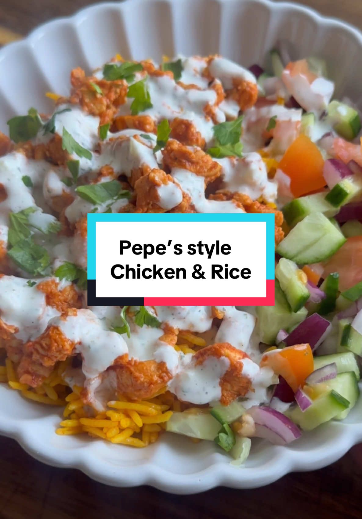 Pepe’s / Shah’s style Chicken Over Rice Recipe  In my opinion this is better than shah’s pepe’s or halal guy’s and i’ve had them all!! Try this recipe and let me know what you think!  Recipe Serves 4  For the Chicken: - 650g chicken tenders/breast/thigh - 2 tbsp yoghurt - 1 tbsp garlic ginger paste - 1/2 lemon, juice - 1 tbsp tomato puree - 2 tsp red Kashmiri chilli powder* - 1 tsp paprika - 1 tsp onion powder - 1 tsp ground cumin - 1 tsp ground coriander - 1 tap oregano  - 1 tsp salt or to taste For the Rice: - 2 tbsp butter - 2 cloves garlic - 1 tbsp tomato puree - 1 tsp red kashmiri chilli powder - 1/2 tsp turmeric - 1 tsp onion powder - 1/2 tsp salt or to taste - 1.5 cup rice - 3 cup stock (veg or chicken) ** For the Garlic Sauce: - 3 tbsp yoghurt - 3 tbsp mayonnaise - 2 garlic cloves - 1/2 lemon, juiced - 1/2 tsp salt/to taste - 1/2 tsp white pepper - 1 tsp onion powder - 1 tsp dried parsley *Kashmiri red chilli powder is not very spicy, it has a very dark red colour due to the chillies used. If using a different chilli powder in replacement of this, do not stick to the same measurements, use half/according to the spice level of that chilli powder. **I like to pre soak my rice for 1 hour, if you are not soaking your rice, you may need more/less water depending on rice type. Ensure the stock is made with boiling water. Check level of salt after adding the stock and adjust if necessary.  II will write a full method out soon but feel free to ask questions in the comments if you need to #pepes #shahs #chickenandrice #fakeaway #halalguys #chickenrice #mealprepideas #easydinner #EasyRecipe #healthyfood #chickenshawarma #chickenrecipes 