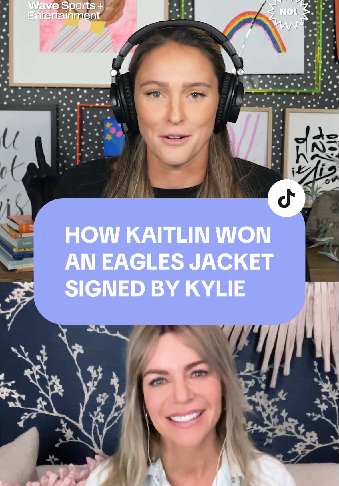 The origin story of how #kaitlinolson outbid @Rob McElhenney on a @Philadelphia Eagles letterman jacket signed by @Kylie Kelce. 🦅 #philadephiaeagles #flyeaglesfly 