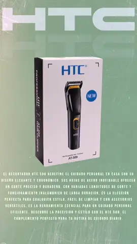Otro año en el que traemos para ustedes lo mejor en cuidado personal. HTC AT-509 ¡SOLO $790! Redefine el cuidado personal en casa con un diseño elegante y ergonómico. Sus hojas de acero inoxidable garantizan un corte preciso y duradero. Con diversas longitudes de corte y funcionamiento inalámbrico de larga duración, es la elección ideal para cualquier estilo. Fácil de limpiar y con accesorios versátiles, es la herramienta esencial para un cuidado personal eficiente.  Descubre la precisión y estilo con el HTC 509, el complemento perfecto para tu rutina de cuidado diario. Características: Conexión: Inalámbrica. Batería: De litio, recargable. Rango de recorte: 3, 5, 7, 9 y 11.. Incluye: 1x maquina recortadora, 1x cabezal de ajustes, 1x cepillo de limpieza y 1x cable de carga. Color: Negro. #htc #afeitadora #terminusuruguay #terminusclothingco #ofertasuy #uruguay #montevideo  #OfertasUruguay #PromociónAfeitadoras #AfeitadoPerfecto #CuidadoPersonal  #UruguayCompras #TiendasEnUruguay #UruguayOfertas #DescuentoDelDía #NoTeLoPierdas #CompraInteligente #RegaloPerfecto #OfertasNavideñas #rebajas 