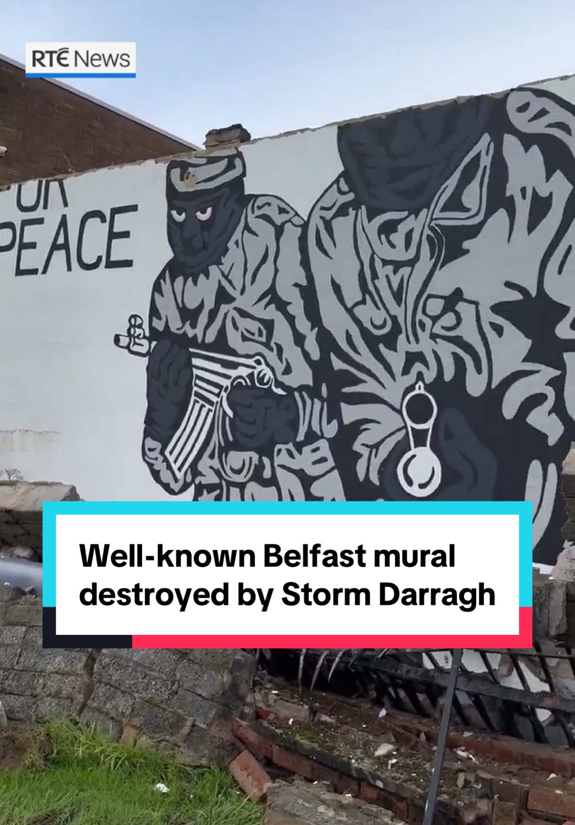 A well-known loyalist mural has been destroyed by Storm Darragh in Belfast. #stormdarragh #rtenews #northernireland 