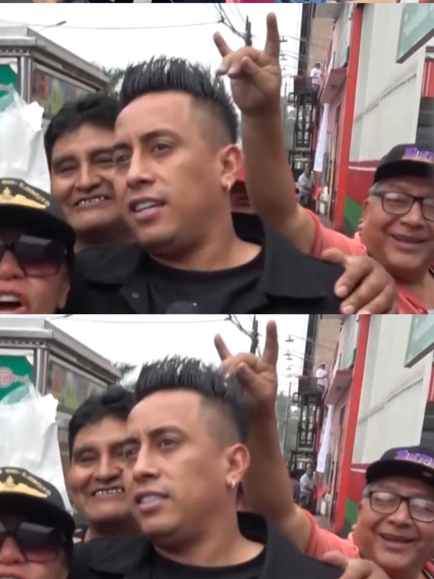 Christian Cueva recibió un gesto de cachos en la cabeza por detrás de un desconocido #christiancueva #pamelafranco