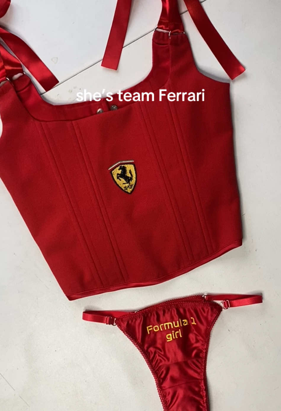 Reworked Ferrari Corset ❤️‍🔥 only on mitsukai.eu 📢 #ferrarif1 #ferrarigirl #ferrarimerch #f1merch #formula1corset #f1outfits 