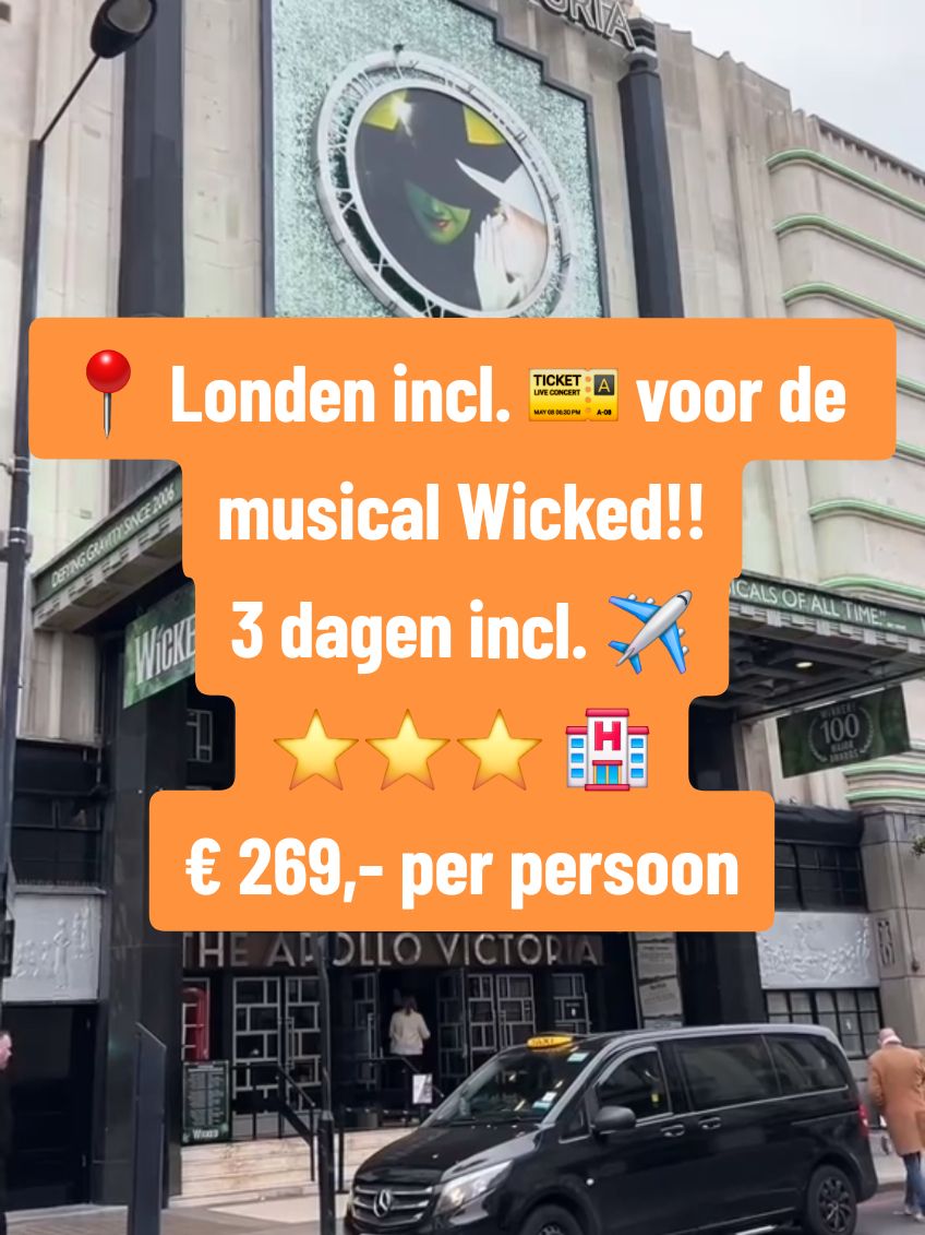 📍 Londen incl. 🎫 voor de musical Wicked!! 3 dagen incl. ✈️ ⭐️⭐️⭐️ 🏨 € 269,- per persoon #meervakantievoorminder #londen #wickedthemusical #citytrip 