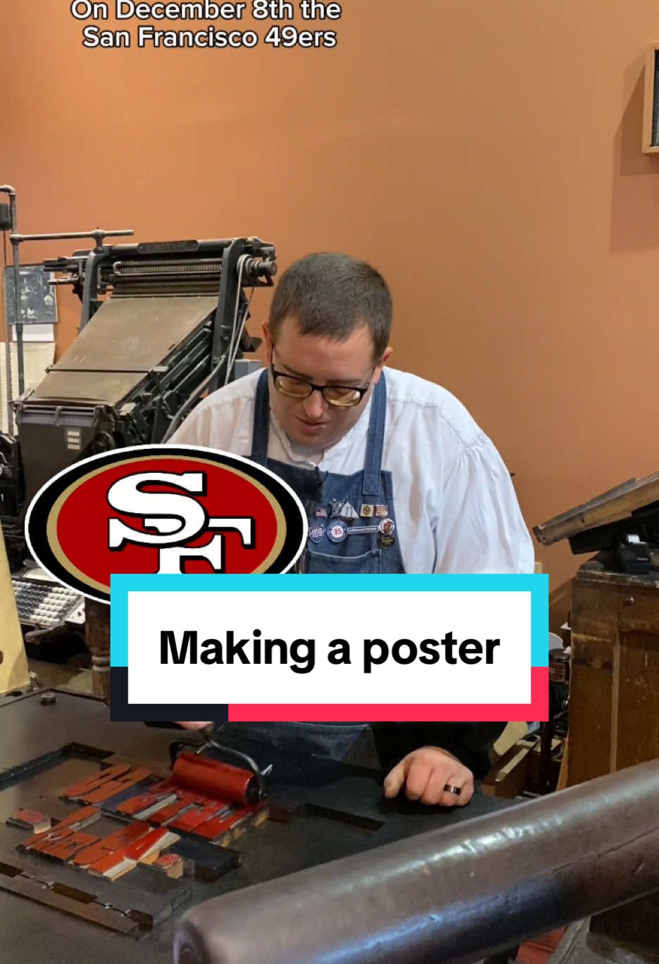 On Sunday, December 8th, the @San Francisco 49ers will host the @Chicago Bears at Levi Stadium, which is just 114 miles away from the Sacramento History Museum, and Jared is going to the game.  Many spectators like to make handmade signs to show support while at the stadium. In honor of the game and to show support for his favorite team, Jared letterpress printed his own poster. After all, why draw one when you have access to a 172 year old printing press? The phrase “LET’S GO 49ERS!” was letterpress printed with wood type (French Clarendon is the typeface) that was made by the Hamilton Wood Type Company in the late 1880s. This was printed with Pantone Red Pepper oil base ink using our Washington hand press, which was made in 1852.  #SacHistoryMuseum #nfl #football #49ers #bears #typography  #sacramento #museum #history #letterpress #printingpress #printing