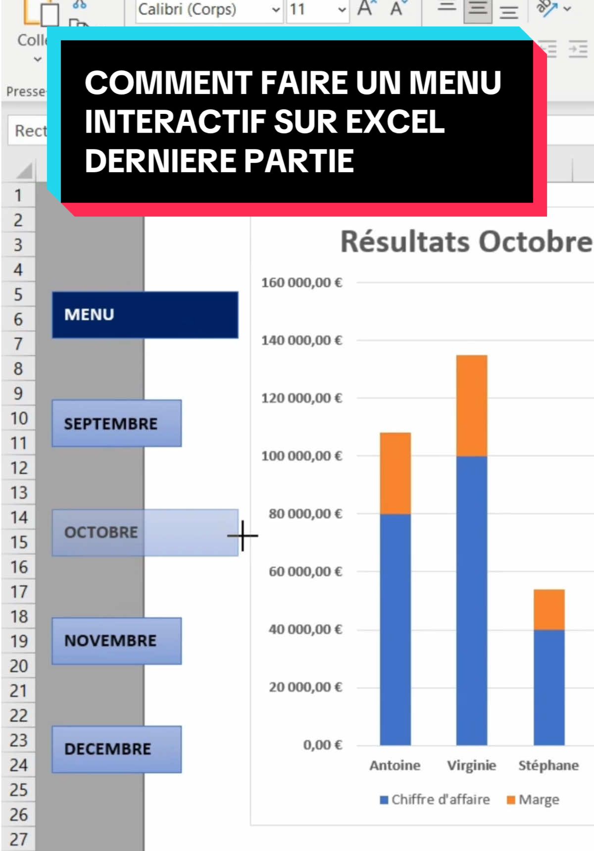 Tuto et astuce sur Excel !  Je te montre comment faire un menu interactif sur Excel automatisé, pour debutants ! Ideal pour présenter un bilan et impressionner son boss ou son superieur  N’hesite pas à m’envoyer un DM si tu as une demande particulière #ExcelTips #TutorielExcel #AstuceBureau #Productivité #DébutantsExcel #FormationGratuite #TableurFacile #ApprendsAvecMoi #ExcelPourTous 