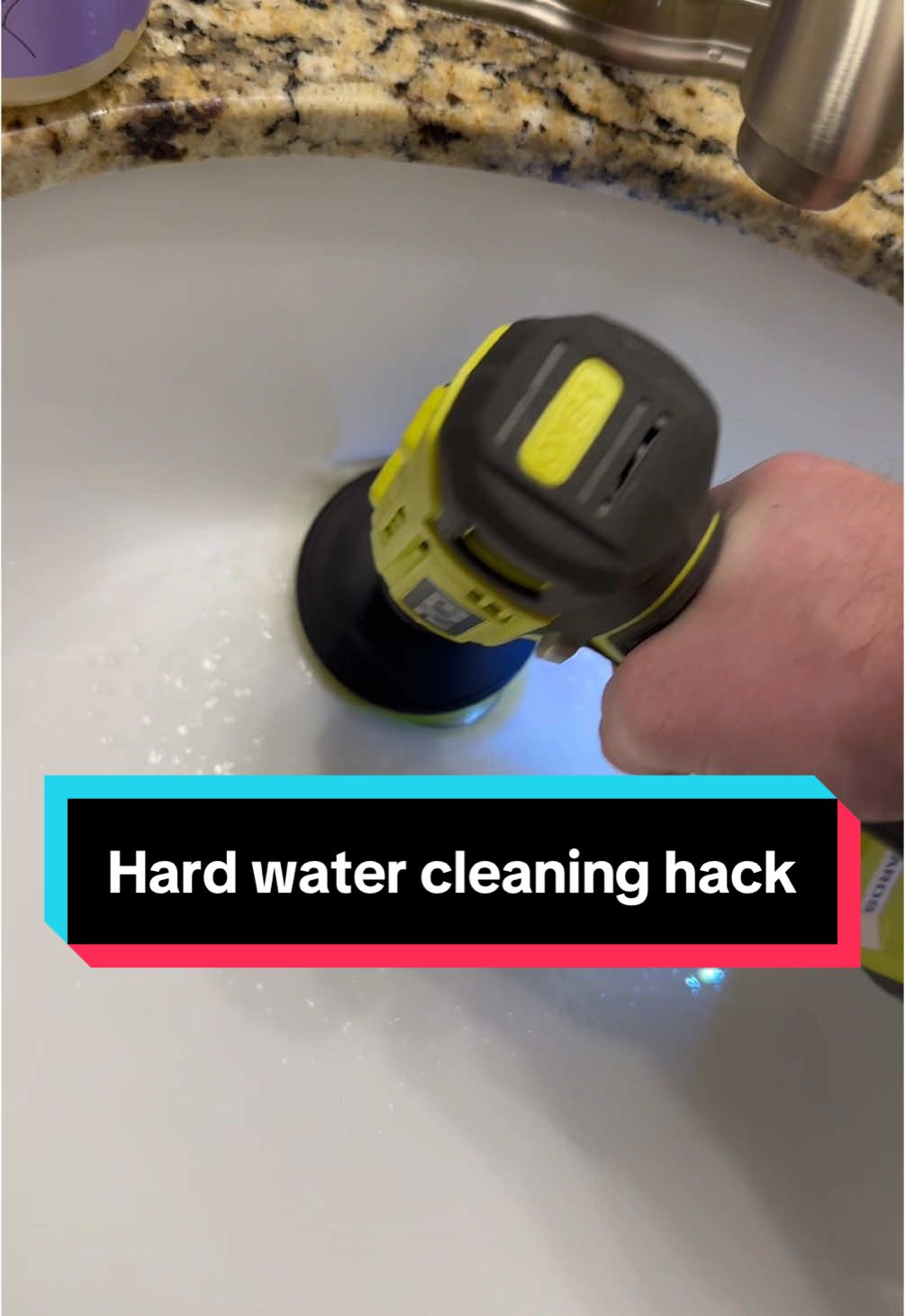 We always get really bad hard water stains in our sinks and bathtubs in the house. I picked up one of these drill attachments for $10 at Home Depot. After spraying the hard water spots with vinegar and letting it sit for a minute, it came off so easy! #CleanTok #cleaning #hardwater #fyp 