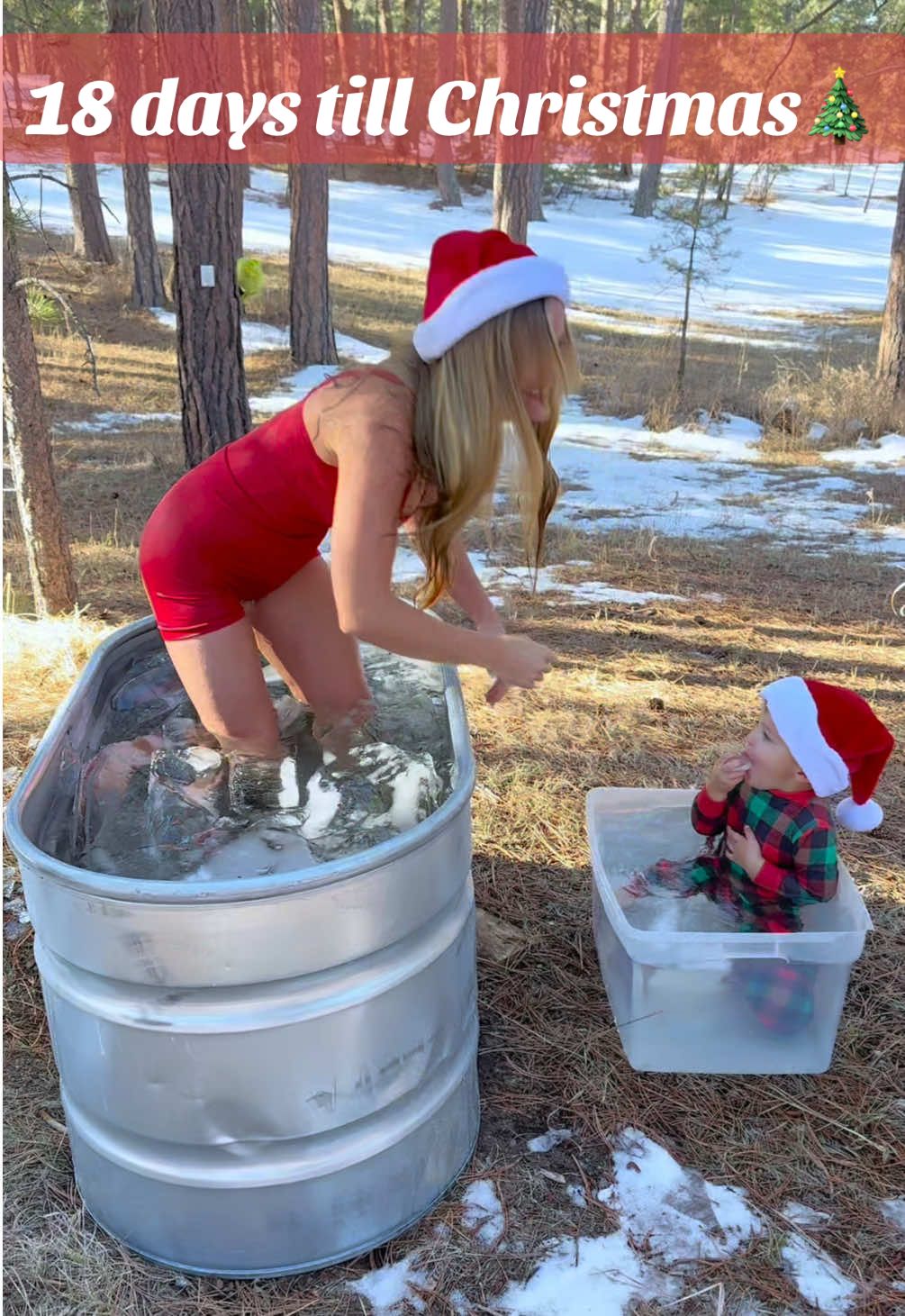 18 days till Christmas!!🎄🎅🏼 #icequeen #fyp #icebath #coldplunge #momlife #mom #daily #funny #ice #cute #hidden #grinch #forest #winter #snow