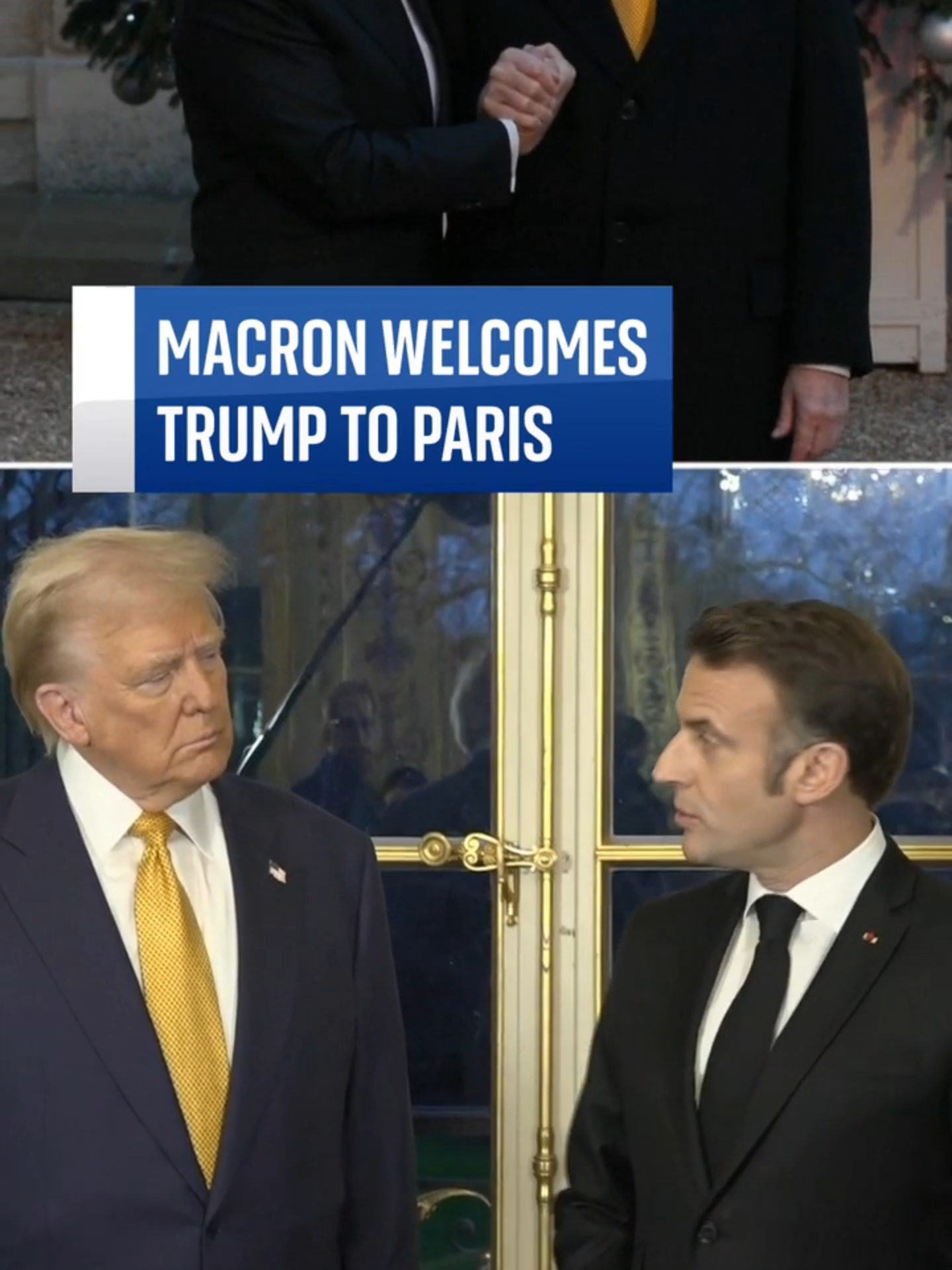 France's president Emmanuel Macron welcomed president elect Donald Trump ahead of the Notre-Dame reopening. It is Trump's first foreign trip since winning November's election 🔗 Tap link in bio for the latest #Trump #DonaldTrump #Macron #France #Paris #USNews #USA #America