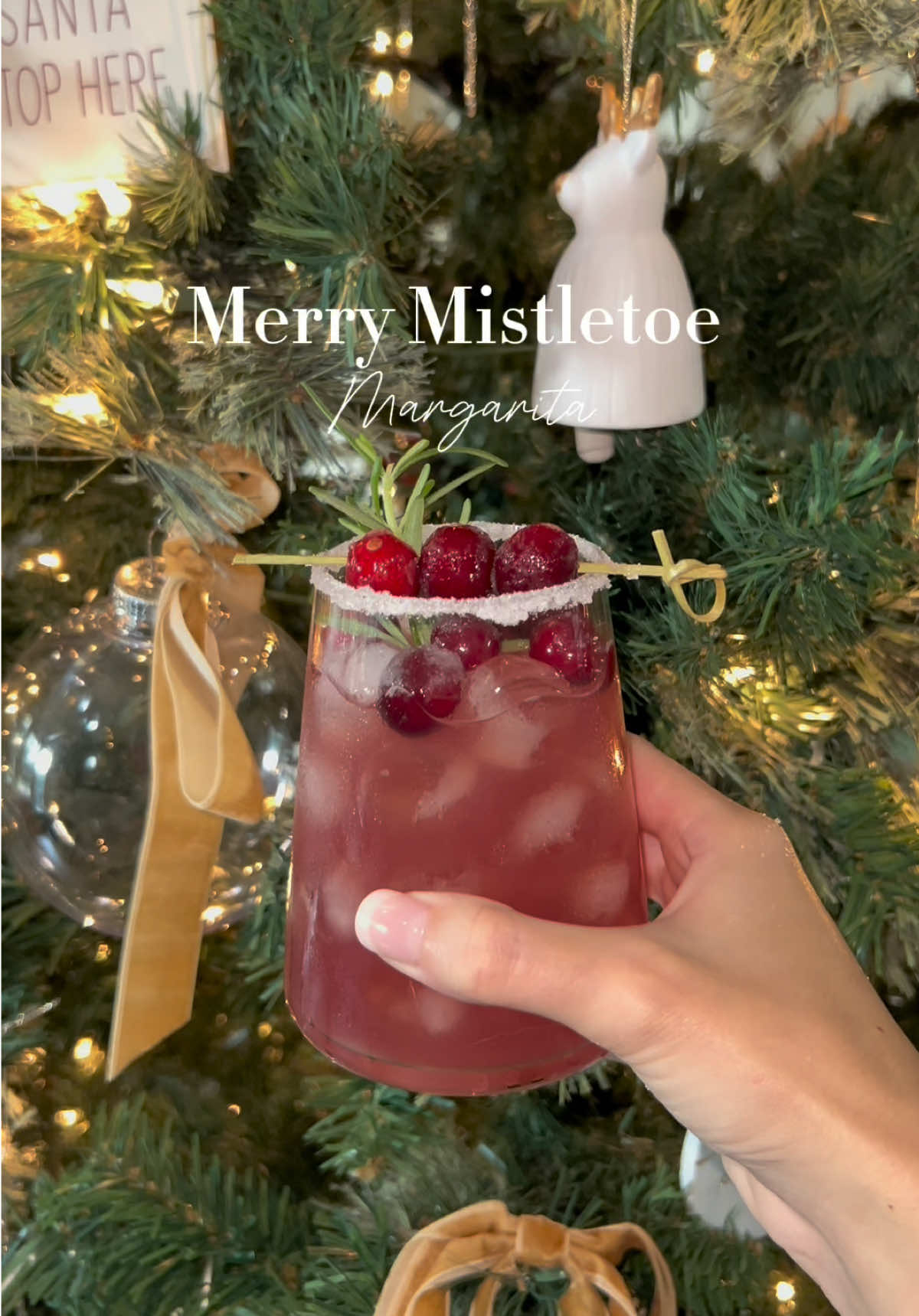 This drink made me 10x more merry🎄❤️✨  Recipe Recap: • 2 oz tequila • 1 oz triple sec • 1 oz lime juice • 1.5 oz cranberry juice • sugared cranberries and rosemary garnish  #fyp #cocktails #margarita #christmas #fyp #foryoupage #foryourpage #cranberryjuice #cocktails #tipsyhour #bar 