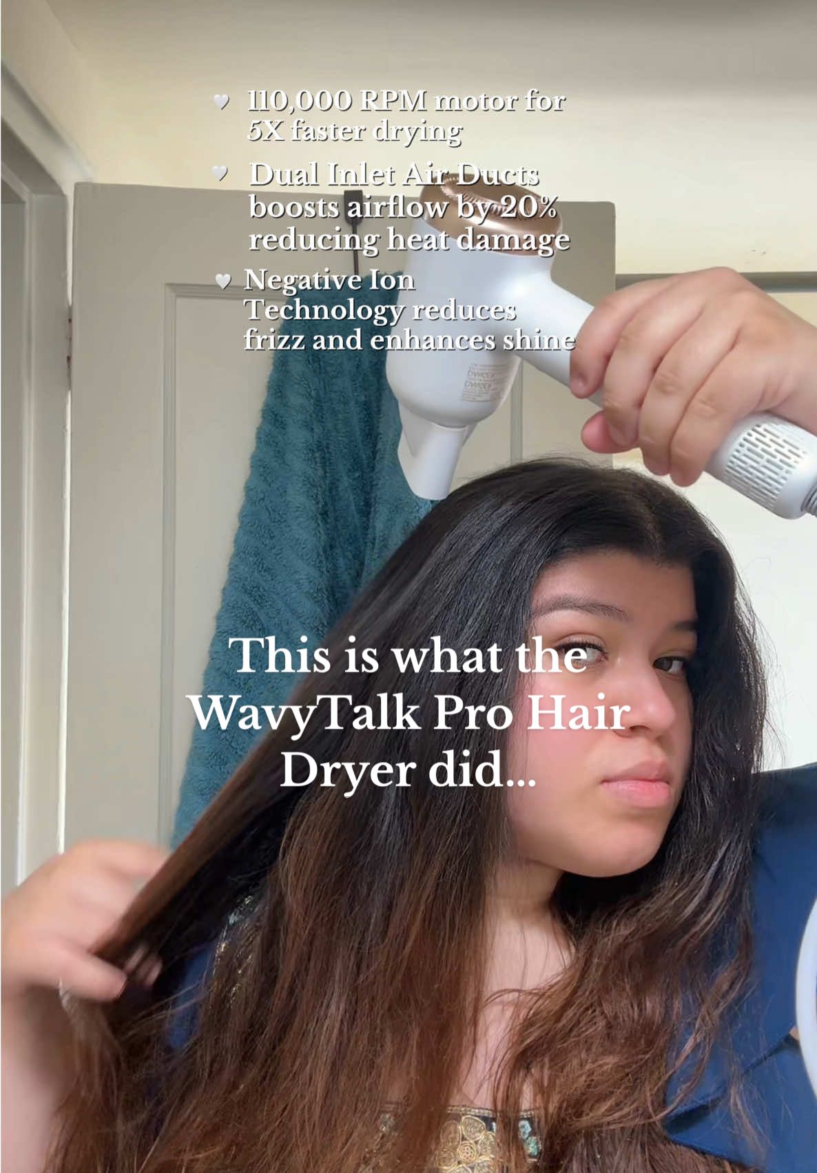 This is what the wavytalk pro hair dryer did….  It dried my hair so fast! It was really damp only took like 10 minutes I have long thick hair and left me with smooth shiny hair 😍 grab this for any girl in your life!  #wavytalk #blowdryer #blowdrytutorial #frizz #frizzyhair #tiktokshopholidayhaul #tiktokholidayhaul #holidayhaul #giftideas #christmasgift #giftsforher #christmas #hairtransformation 