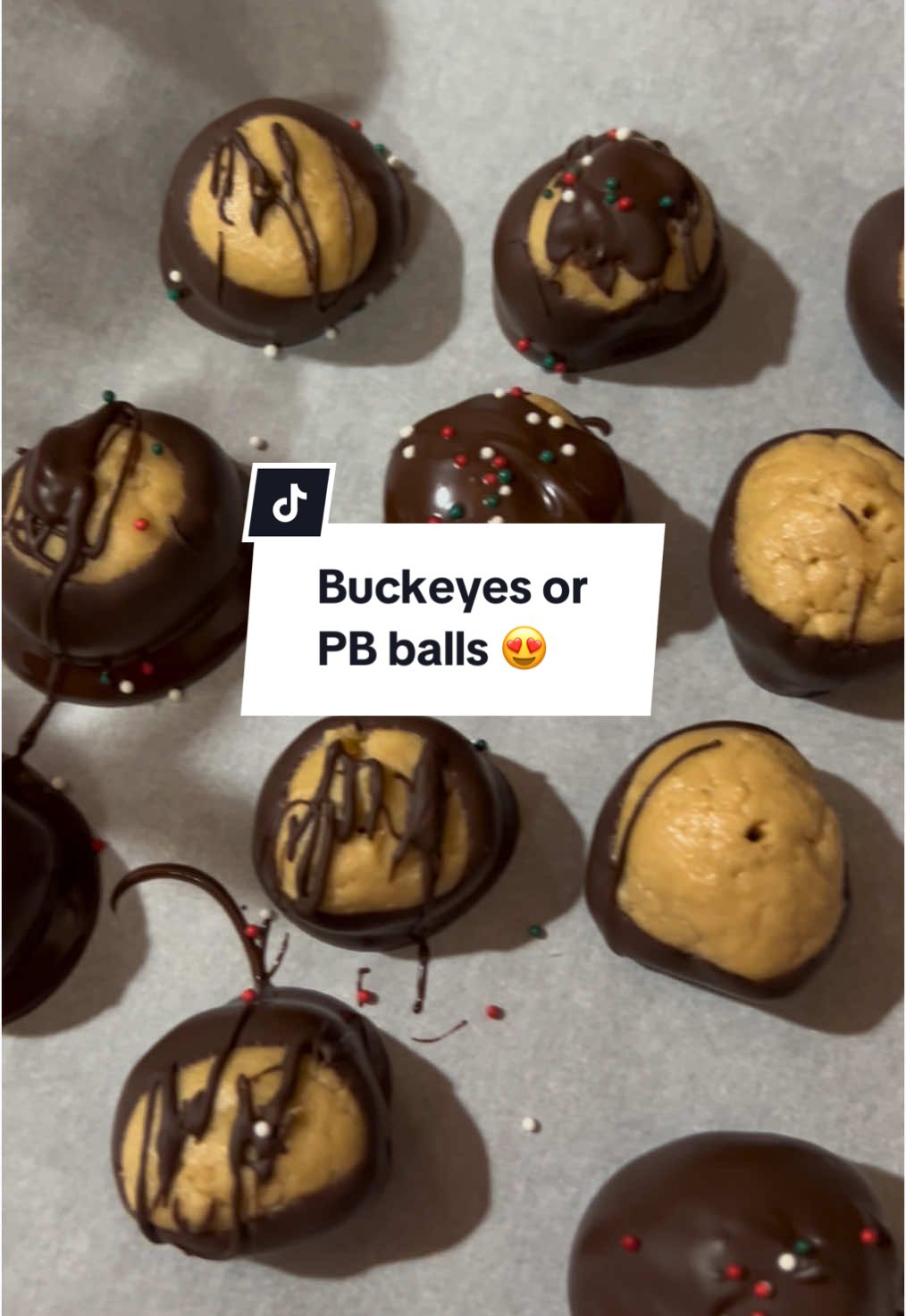 Made a small batch buckeyes or peanut butter balls whatever you call them. #buckeyes #pbballs #peanutbutterballs #treats #chocolate #christmas #christmastreats #christmascountdown #dessert 