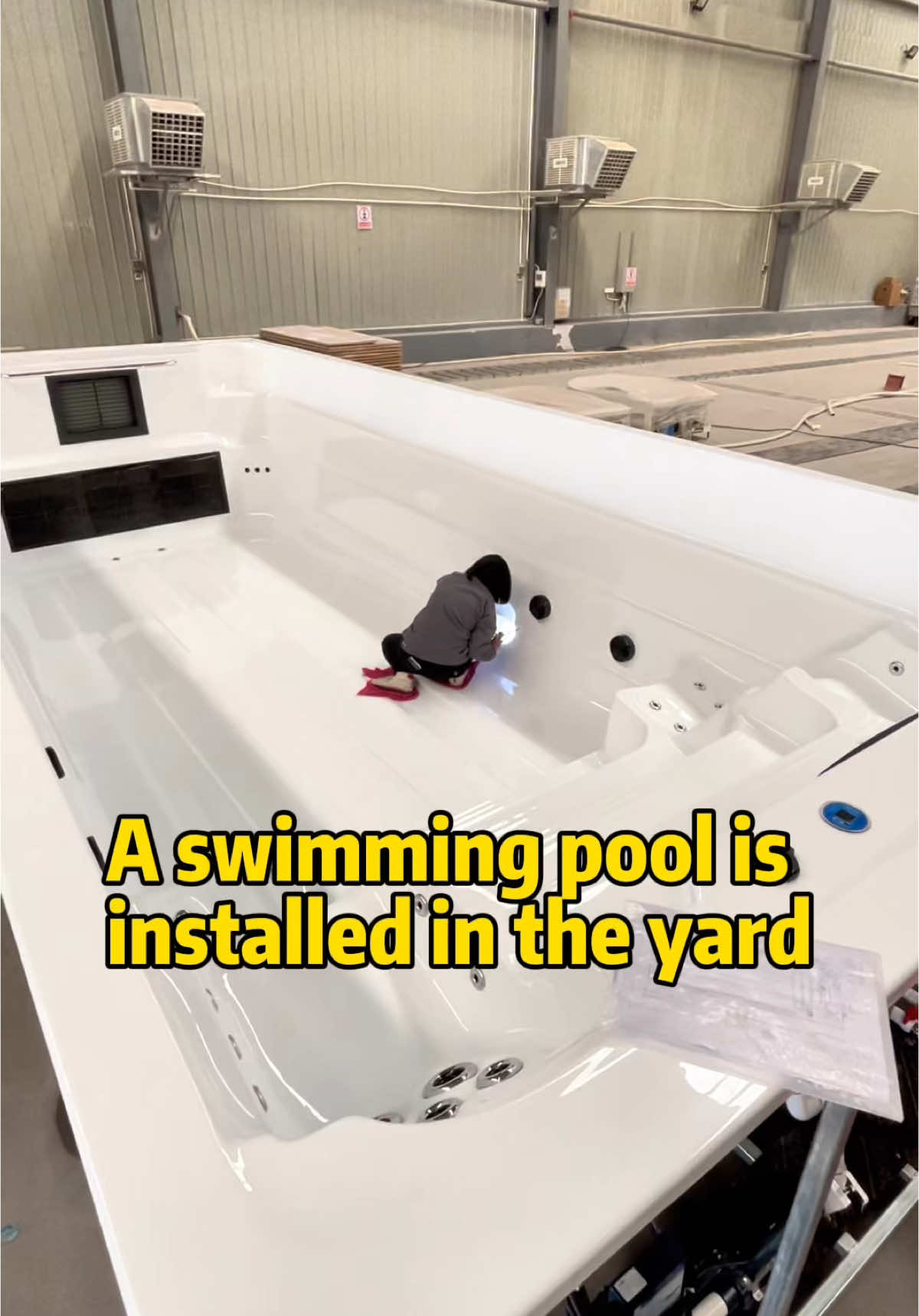 A swimming pool is installed in the yard #swimmingpool #endlesspool #swimspa #hottub 