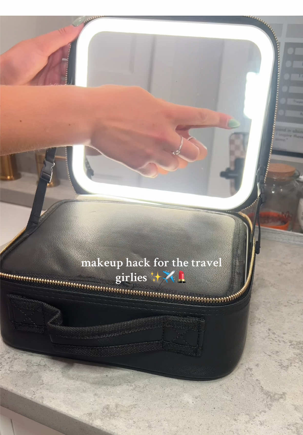 This has been a LIFE SAVER because I travel a ton + I love how organized it is! I’ve been using this for over a year now! #travelhacks #makeupbag #organized #makeuphacks #fyp 