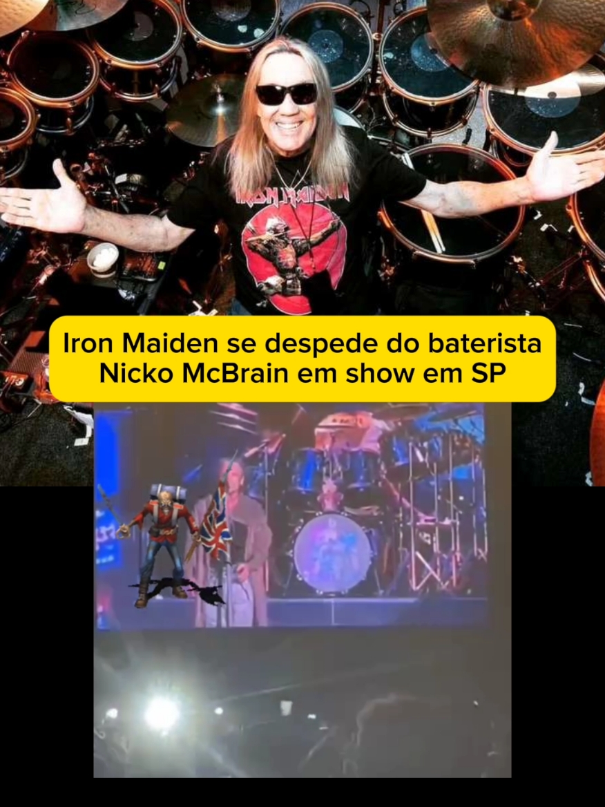 Iron Maiden se despede do baterista Nicko McBrain em show em SP. O músico sofreu um AVC em 2023 e decidiu, após 42 anos de banda, se afastar das longas turnês. #musica #rock #metal #heavymetal #ironmaiden 