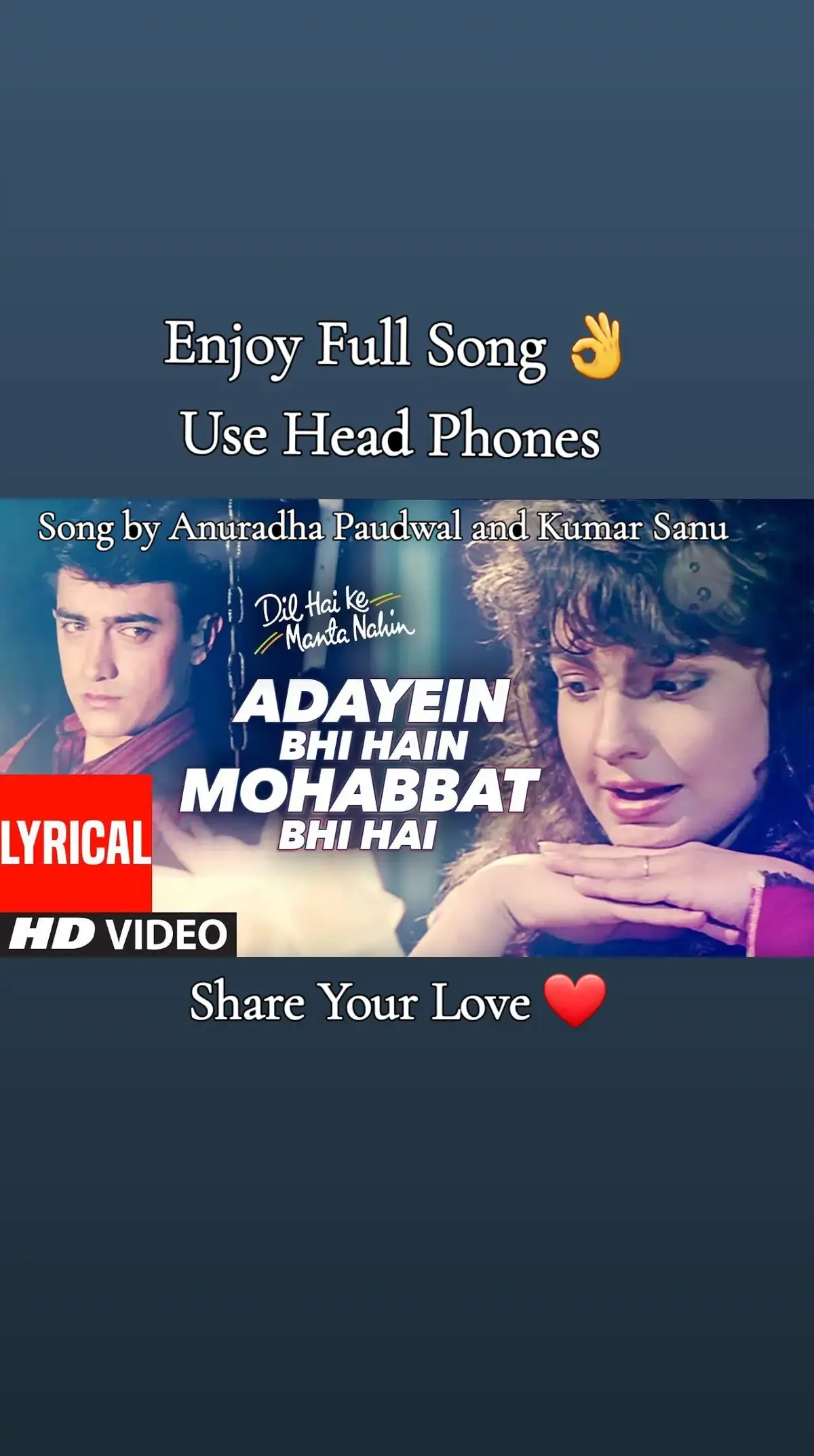 Adayein Bhi Hain Mohabbat Bhi Hain🎵 Song by Anuradha Paudwal and Kumar Sanu👍 #bollywoodsong #goviral #videoviral #trendingsound #grow #unfreezemyacount #pakistan_tik_tok #fyppp 