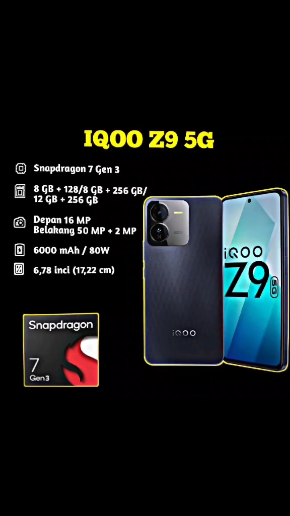 IQOO Z9 5G SPEK GAHAR😈#IQOOZ9#vivoiqooz9#hpgaming#snapdragon7gen3#3-4jt