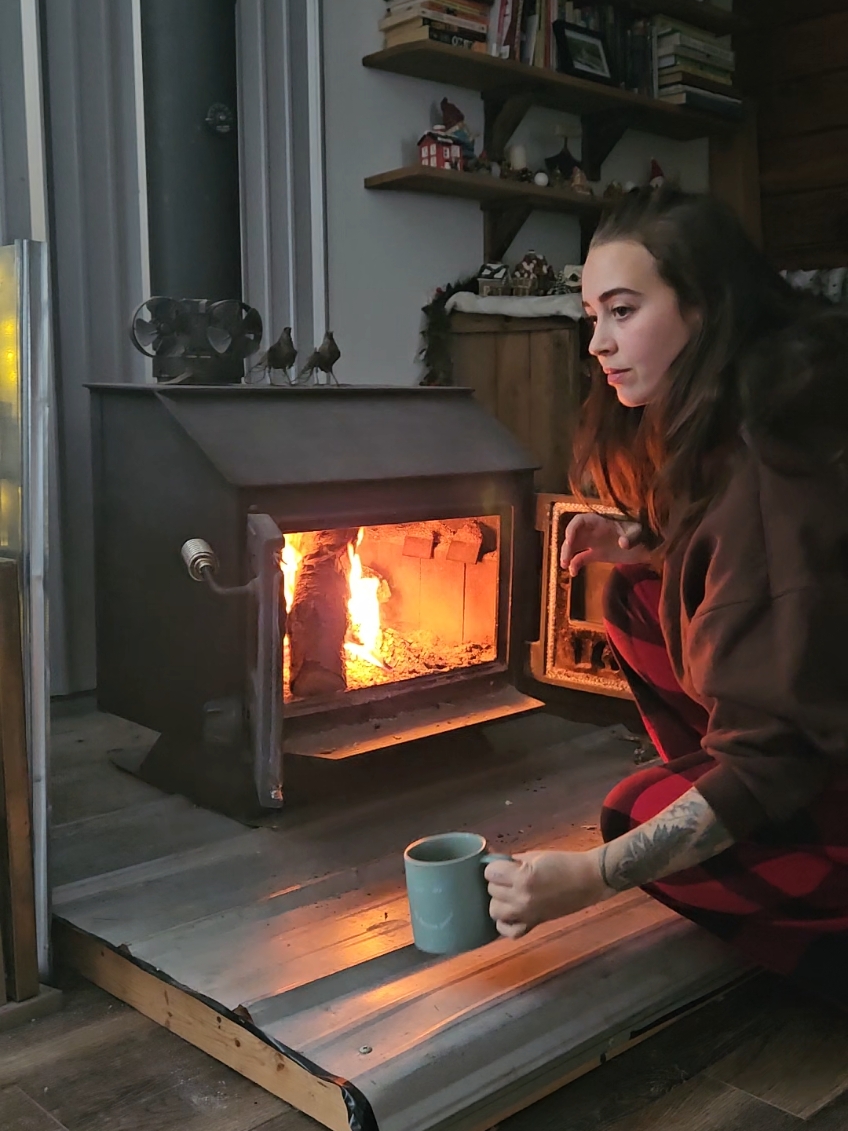 just another controversial morning by the fire #morningroutine #selfsufficiency #woodstove #woodheat #offgrid #minimalist #slowliving #tinyhouse  #lifeinthewoods #homestead #crunchymom 