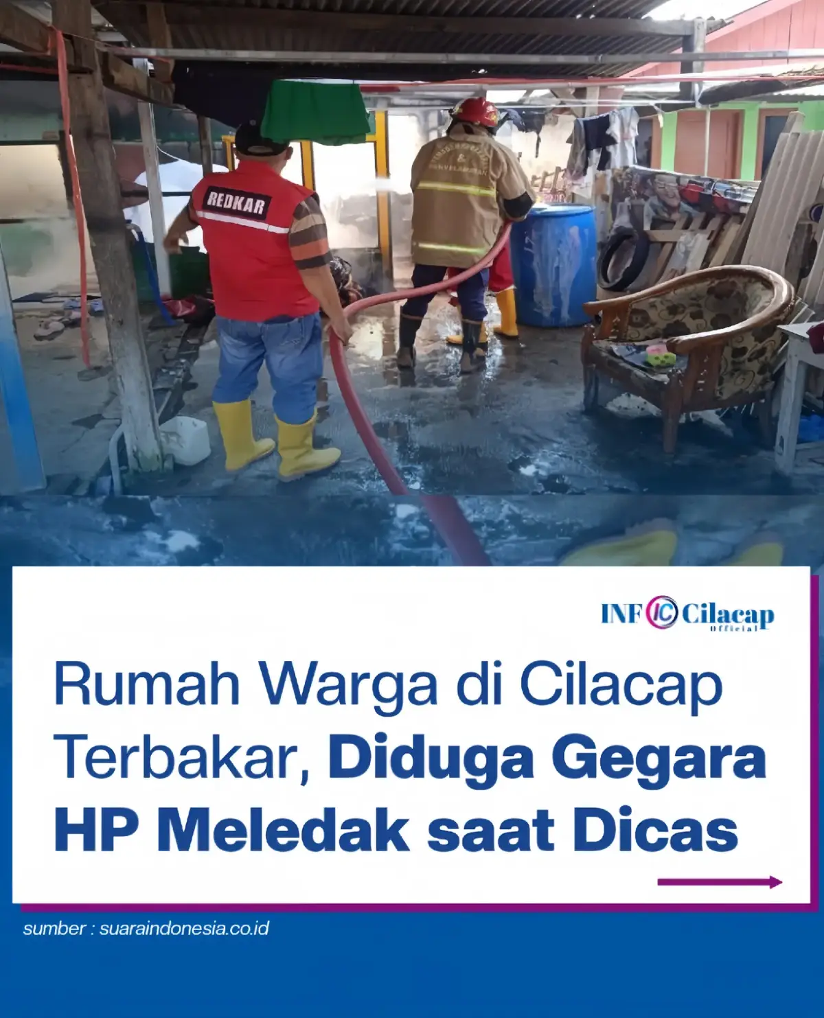 Sebuah rumah warga di Jalan Kolonel sugiono RT 01 RW 04 Kelurahan Cilacap, Kecamatan Cilacap selatan, Kabupaten Cilacap mengalami kebakaran, Minggu (8/12/2024) pagi. sumber : suaraindonesia.co.id #infocilacapofficial #cilacap 