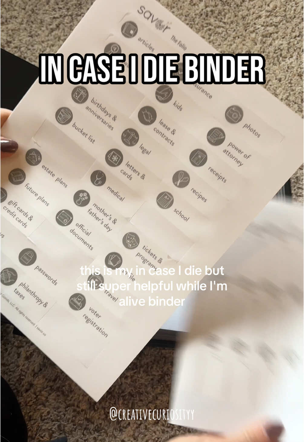 When your goal is organizing your life and you come across this amazing binder by @Savor 👏🏼  Also yes, in aware it should be “when I die” but my point is its important to be prepared!  #organize #organizedhome #organization #document #incaseidie #organizewithme #tiktokmademebuylt #momhack 