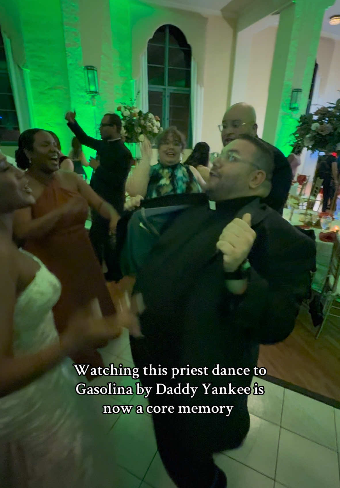 Watching this priest dance to Gasolina by Daddy Yankee is now a core memory #corememory #gasolina #gasolinadaddyyankee #weddingtiktok #weddingreception #miamiwedding  