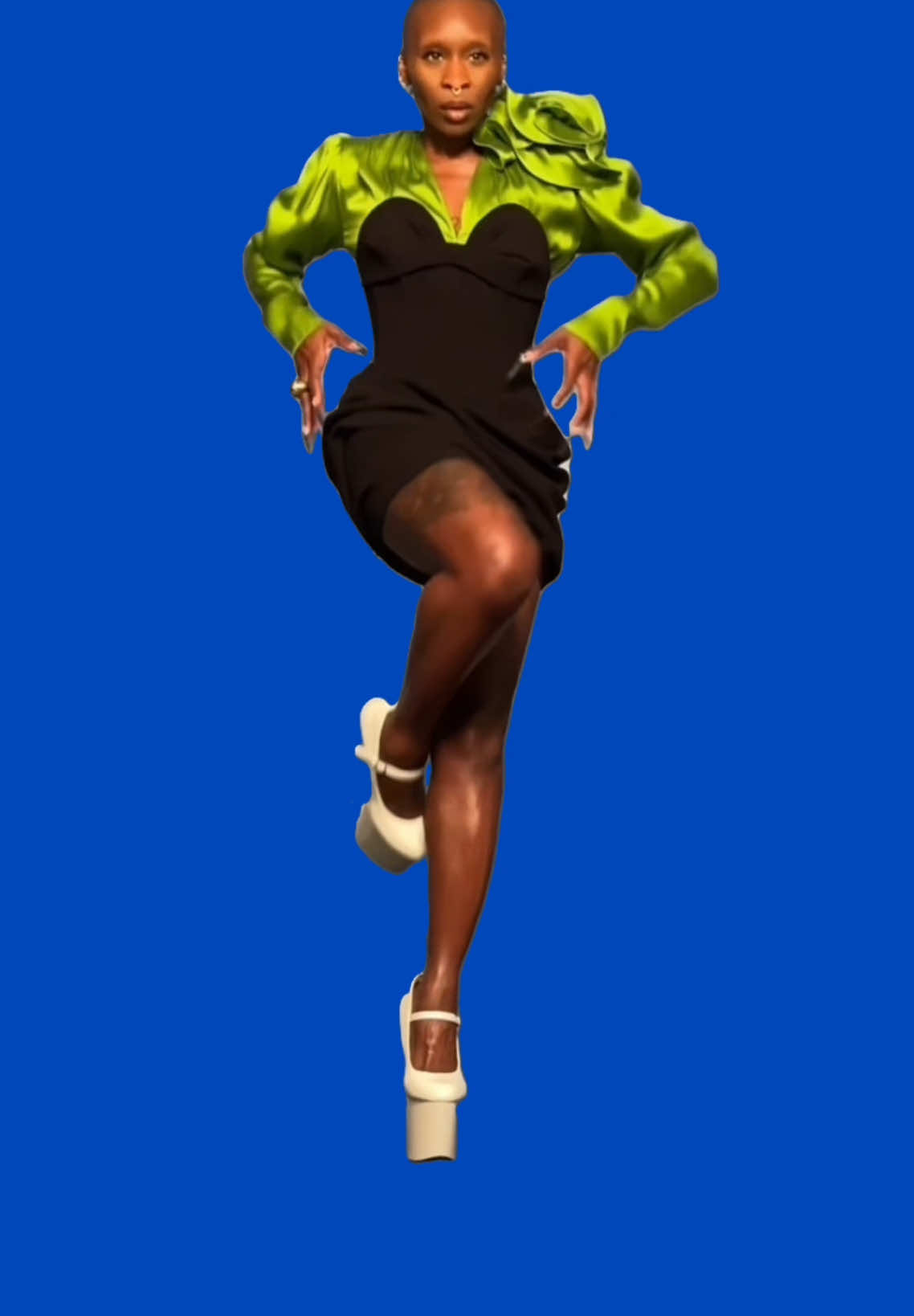 Cynthia Erivo Posing | Blue Screen. Original video by @Cynthia Erivo #cynthiaerivo #wicked #defyinggravity #wickedmovie #dti #dresstoimpress #meme #pose #posing #fyp 