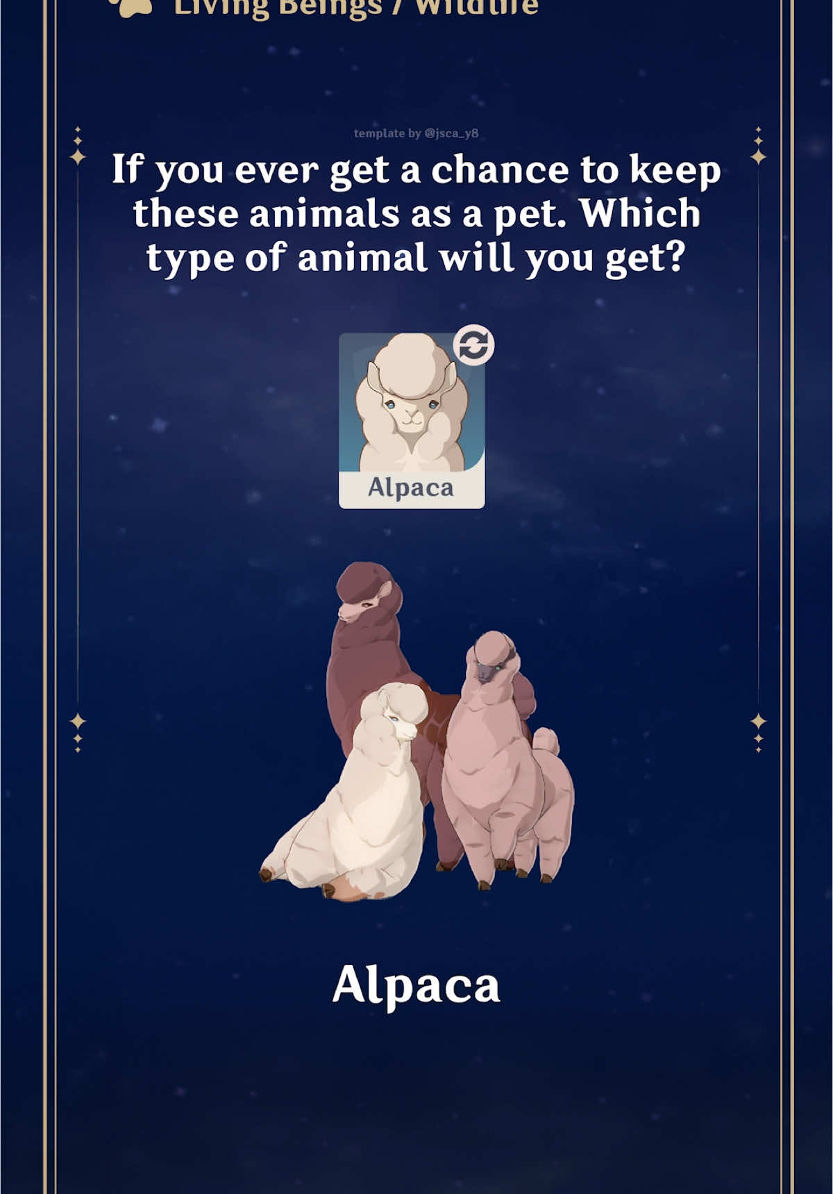 ✨Screenshot or just TAP to pause✨ Which animal have you got as a pet? Comment down below 👇👇👇 .  PS : Did you catch an easter egg here? 😉 . Disclaimer : not sponsored by Hoyoverse and this is only being done for entertainment purposes ✨ Design Inspired by Archieve UI design (by Hoyoverse) Image assets credit : Gensin Impact Wiki - Fandom Template design by me~ . . . #GenshinImpact #genshin #gacha #gachapon #wildlife #animal #pet #cutepet #minigame #explore #explorepage #game #rpggame #graphicdesign #template #birds #fish #beasts #others #fyp #explorepage 