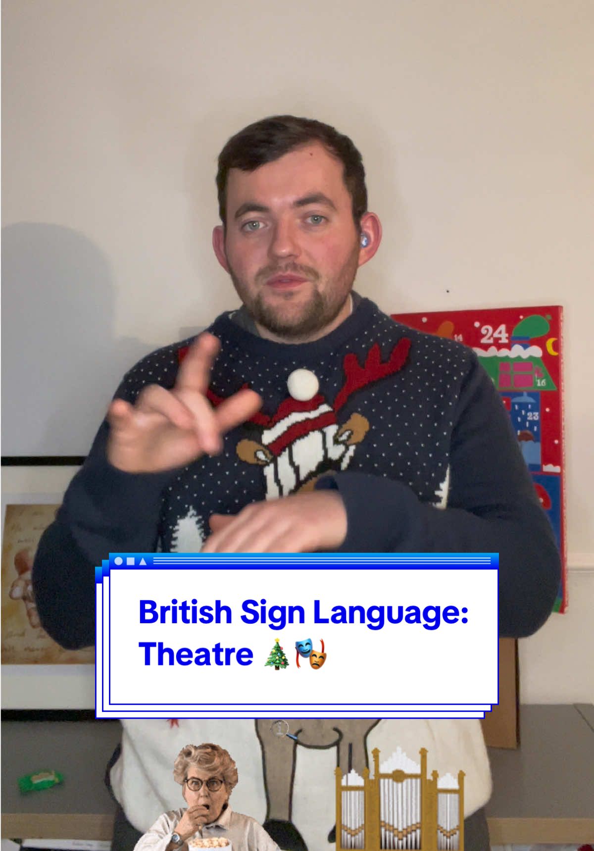 Today’s new Sign in British Sign Language is? Today’s sign is #Theatre #🎭 #🎄 ! Join me everyday for new signs in British Sign Language! #deaf #bsl #sse #signlanguage #christmas #comedy #organ #royalalberthall @Royal Albert Hall  Note: I’m from the South UK so some signs are regional!