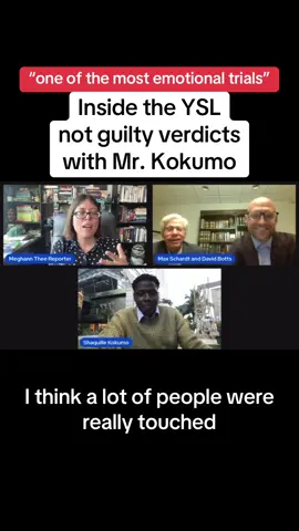Legal affairs journalist Meghann Cuniff interviewed Shannon Stillwell's attorneys David Botts and Max Schardt after the jury in the YSL trial acquitted Stillwell of all major counts, and trial assistant Shaquille Kokumo joined midway through after finding a place to sit on the streets of Miami, where he was for an art festival.  Meghann asked Mr. Kokumo, an aspiring lawyer, about the moments when the verdicts were read and immediately after.  You can watch more highlights from the interview here @Meghann Cuniff and here @Meghann Cuniff, and you can find longer videos on my YouTube channel. Link in profile!  #ysltrial #youngthug #law #crime #legal 