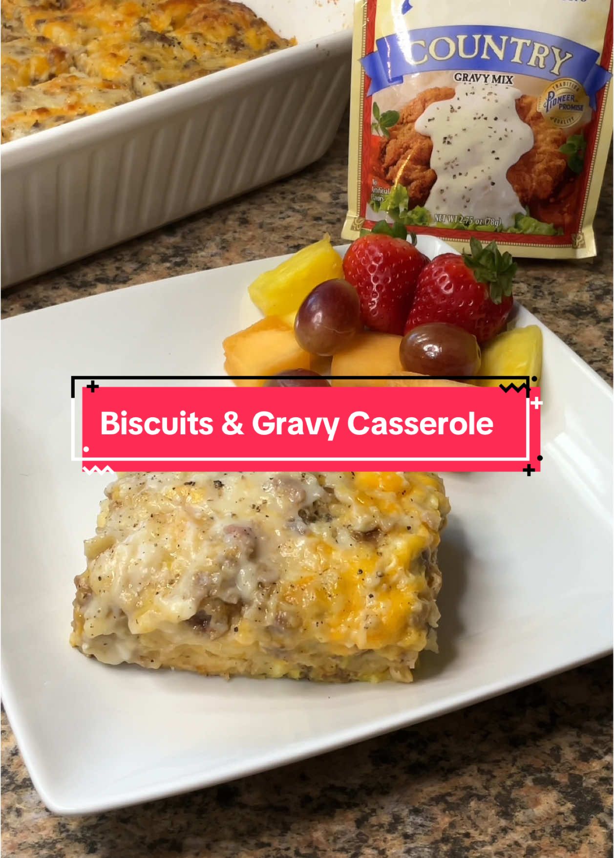 Make Christmas morning a lot easier with this delicious Biscuits and Gravy Casserole that you can prep the night before! #biscuitsandgravy #casserole #breakfast #EasyRecipe #breakfastcasserole 