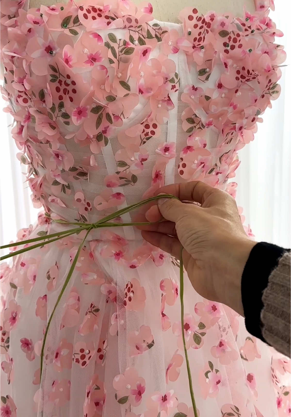 Making a corset 3D floral prom dress with side slit. #dress #gown #fashion #prom #hautecouture 