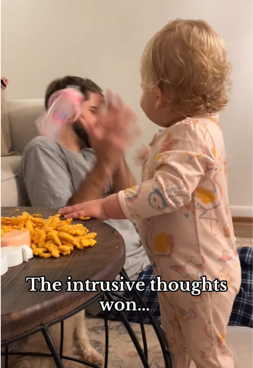 Yes… this was after she dumped an entire bag of crackers onto the table 😅 #toddlers #toddlermom #family #funny #intrusivethoughts 