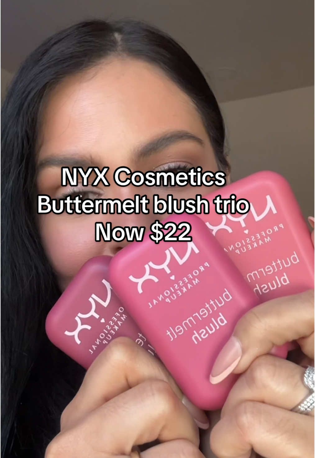 NYX Cosmetics buttermelt blushes are usually $10 a blush.  Right now as a trio they are $22 for all three! NYX buttermelt trios are buttery smooth and highly pigmented blushes. #nyxcosmeticspartner #nyxcosmetics #buttermeltblush #blushhack #blush #affordablemakeup #affordableblush #ttsdelightnow #tiktokshopholidayhaul #wishlist #giftguide #prettythings 